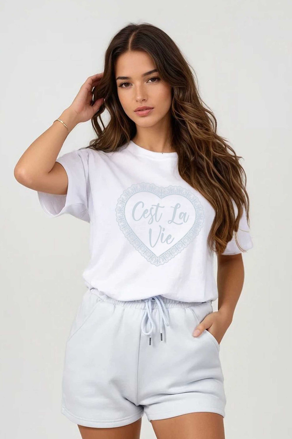 Regular Fit T-Shirt & LSF Short Sets In C’est La Vie Lace Print (Pack of 4 sets)
