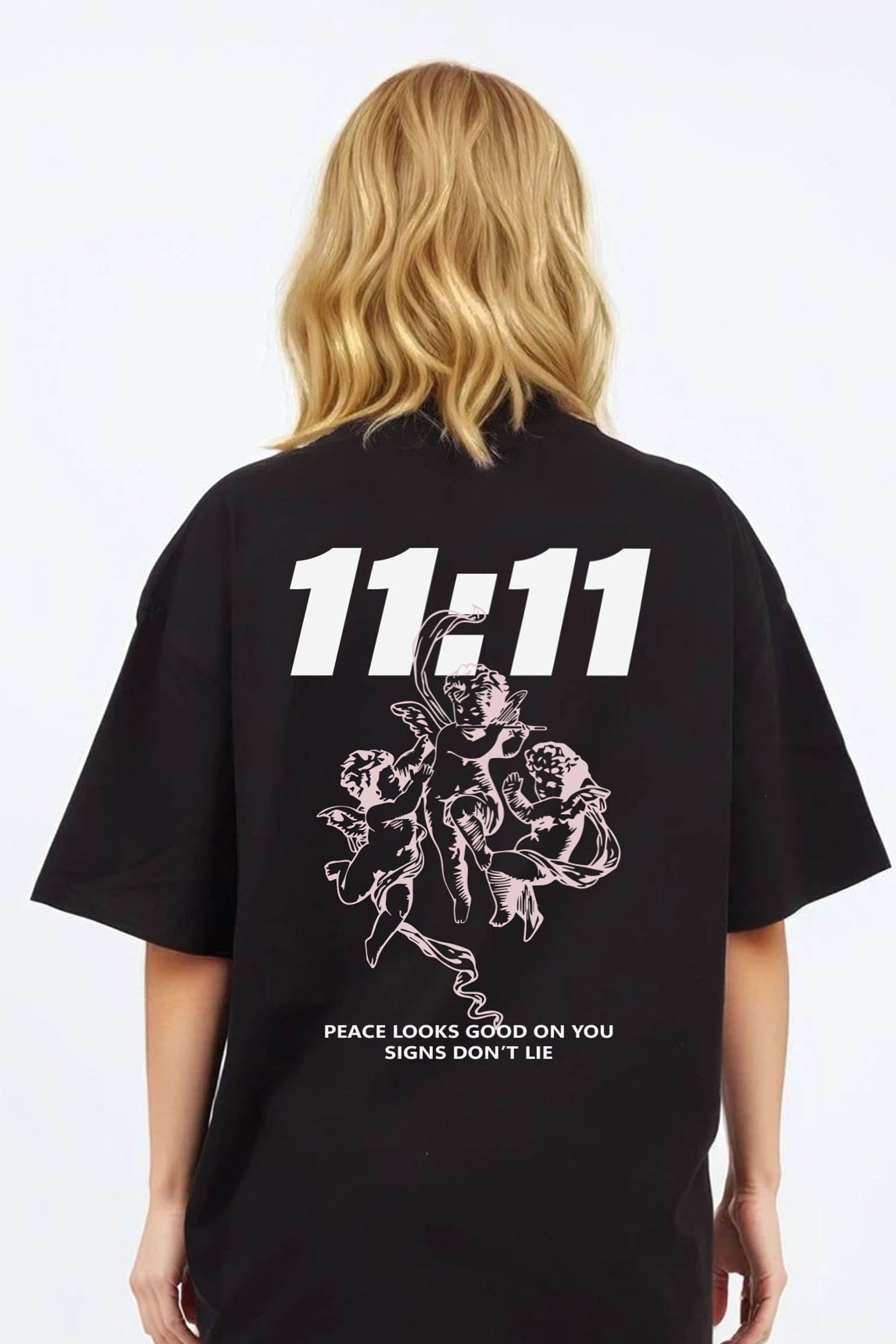 220GSM Oversized T-Shirt in 11:11 Peace Angel Graphic Print