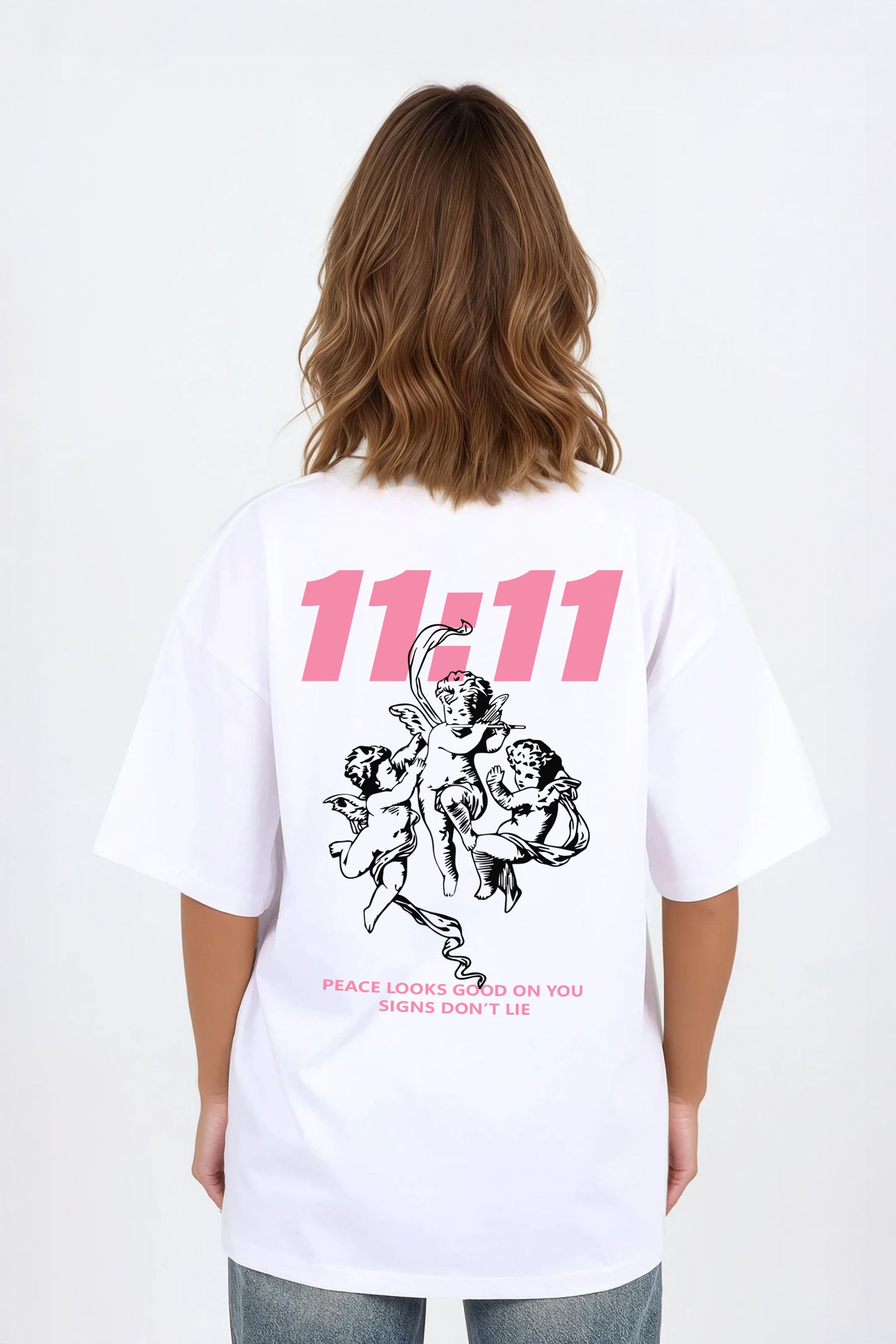 220GSM Oversized T-Shirt in 11:11 Peace Angel Graphic Print