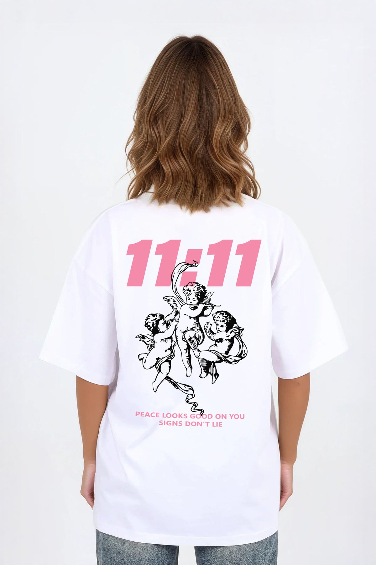 220GSM Oversized T-Shirt in 11:11 Peace Angel Graphic Print