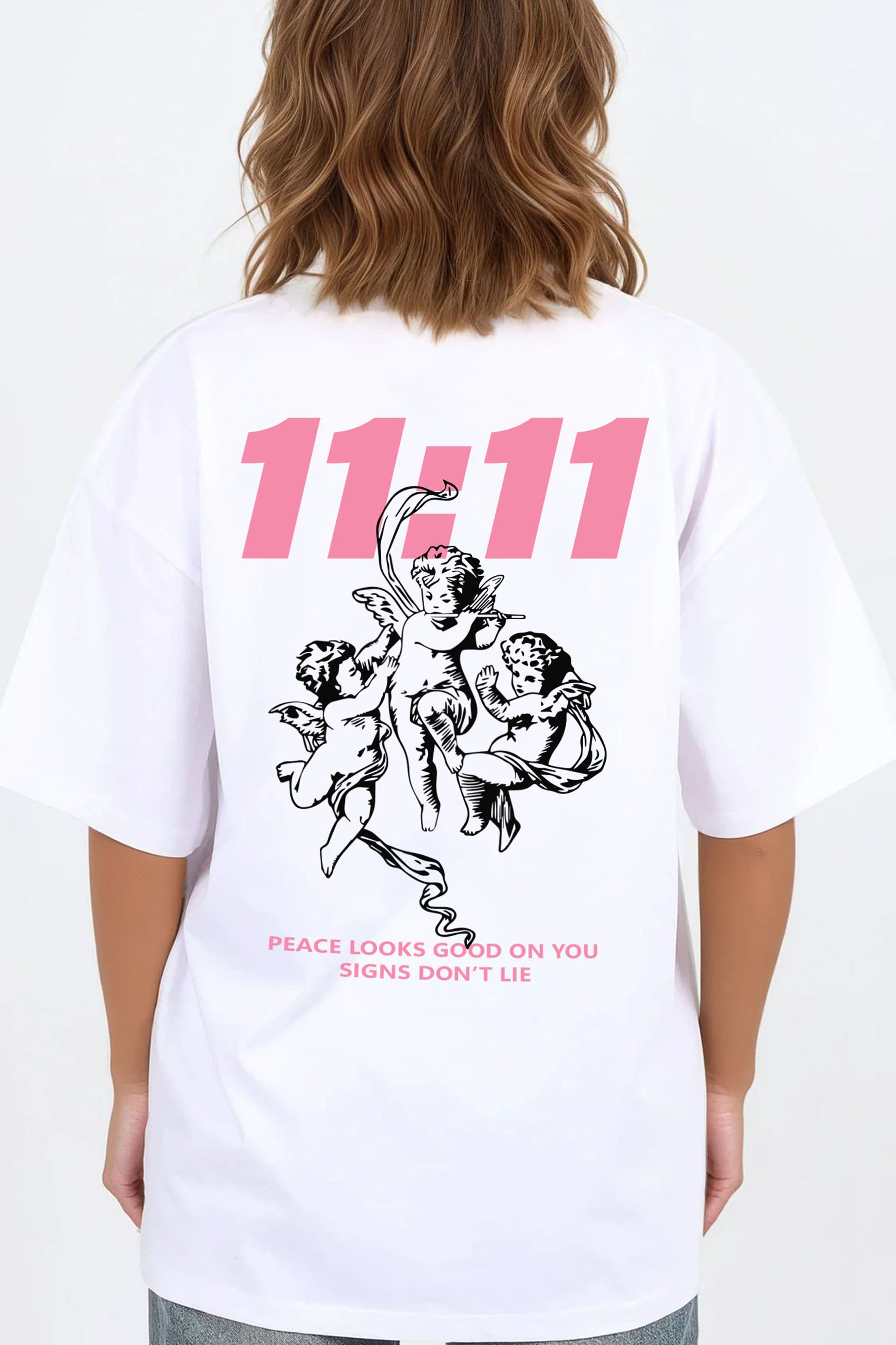 220GSM Oversized T-Shirt in 11:11 Peace Angel Graphic Print