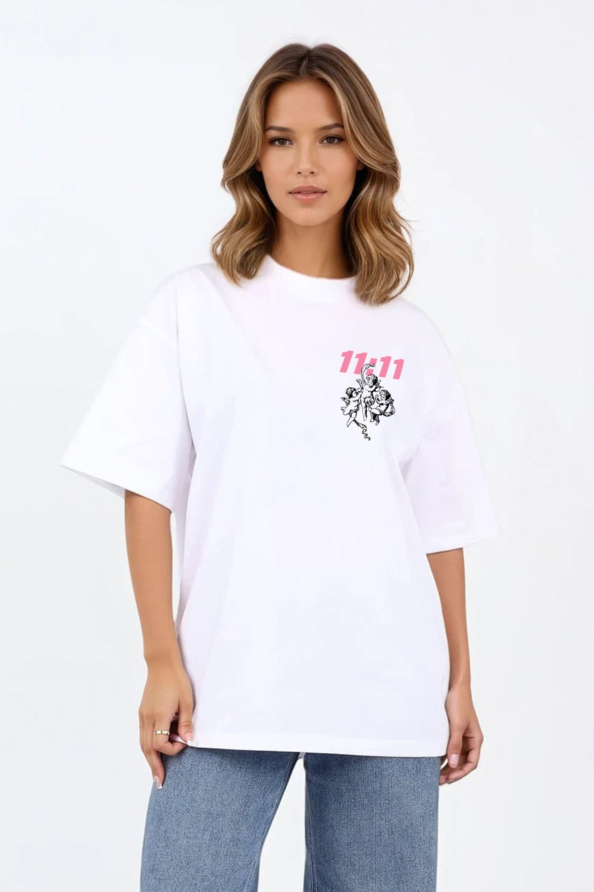 220GSM Oversized T-Shirt in 11:11 Peace Angel Graphic Print