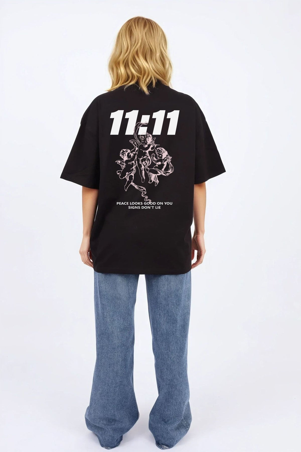 220GSM Oversized T-Shirt in 11:11 Peace Angel Graphic Print