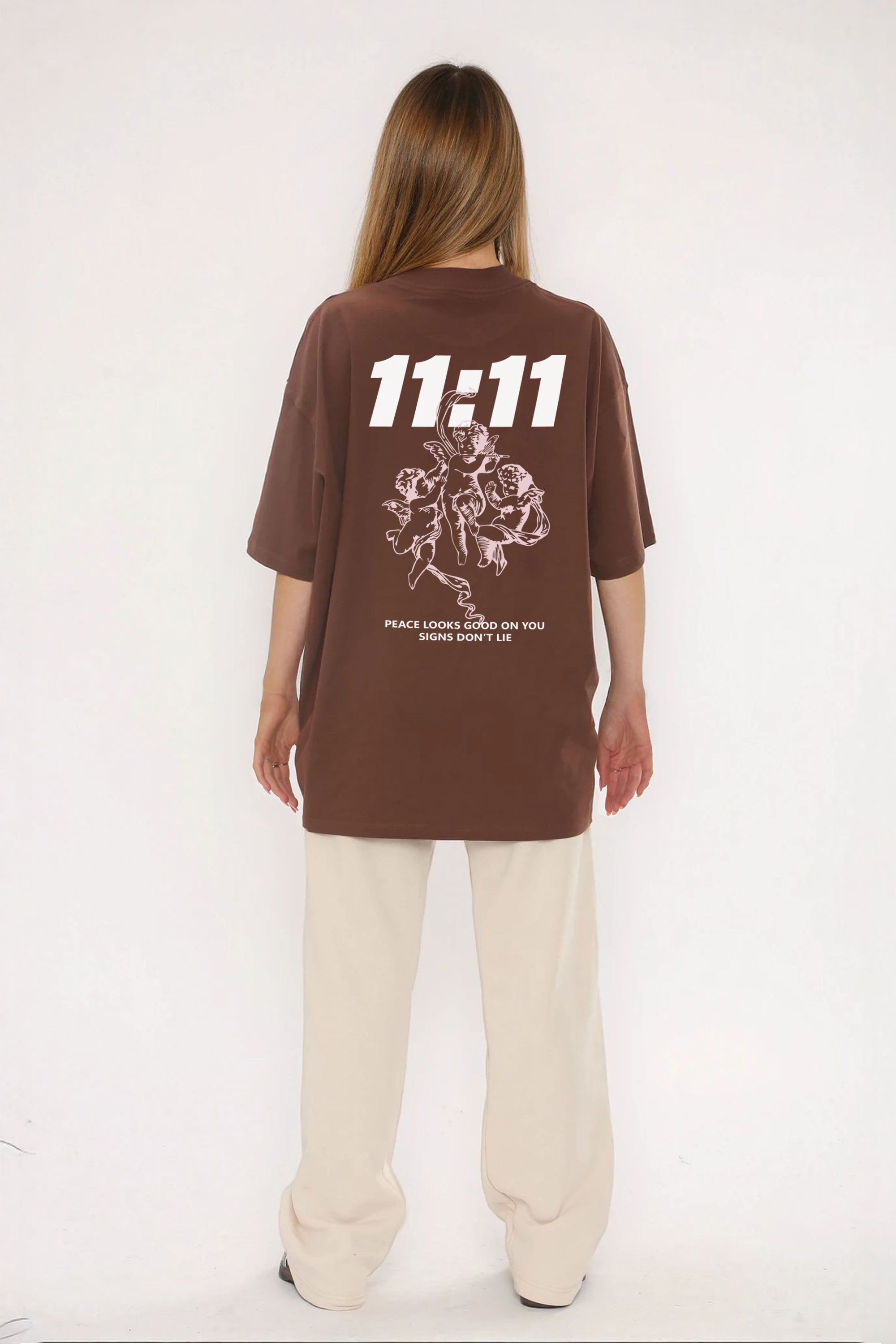 220GSM Oversized T-Shirt in 11:11 Peace Angel Graphic Print