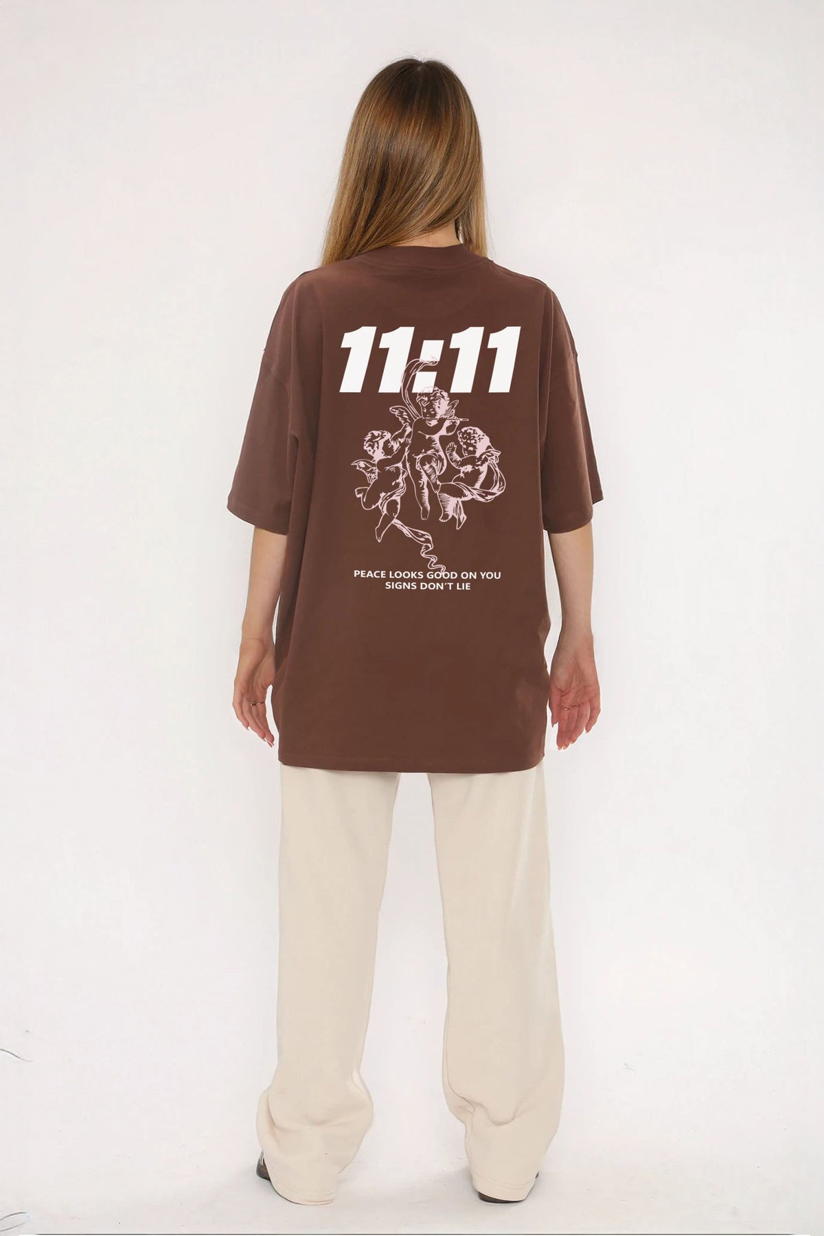 220GSM Oversized T-Shirt in 11:11 Peace Angel Graphic Print