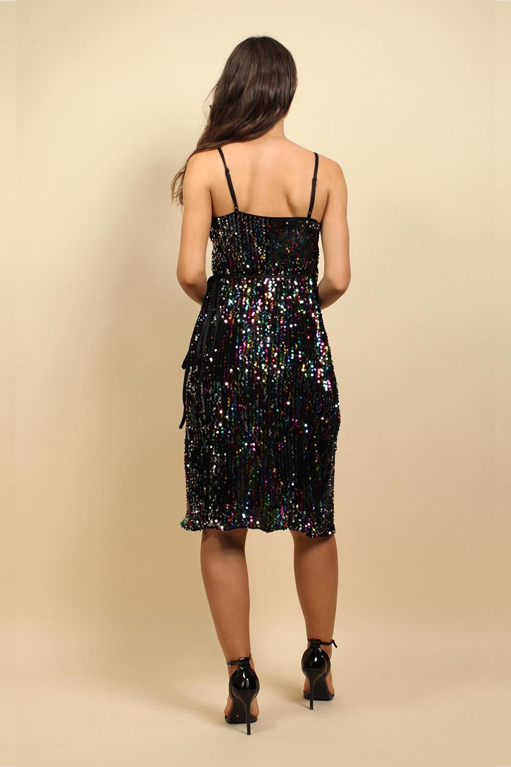 Wrap Over Dress In Velvet Sequin In Multicolor (Single Piece)