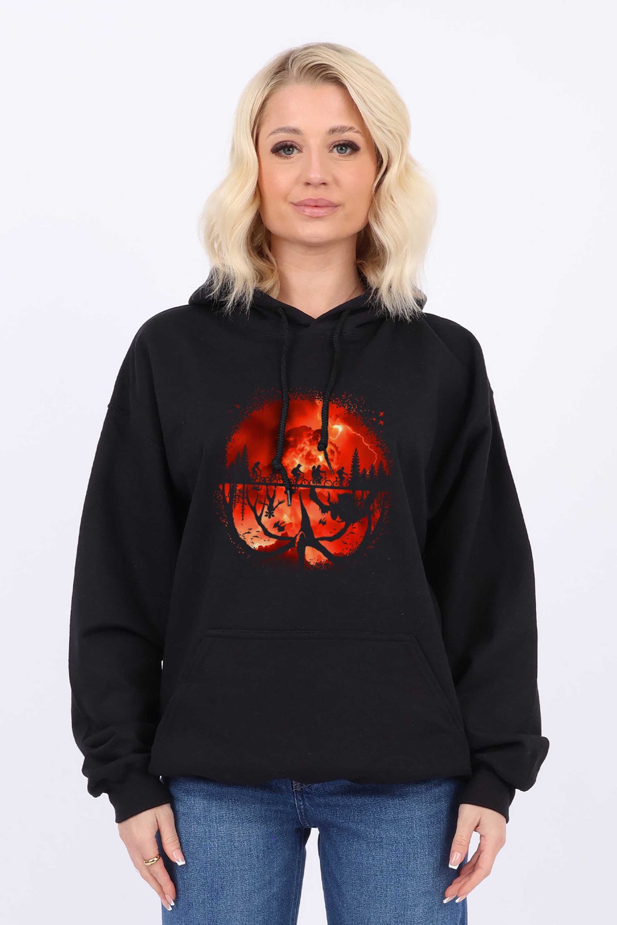 Upside Down Bike Scene Printed Heavy Blend Hoodie