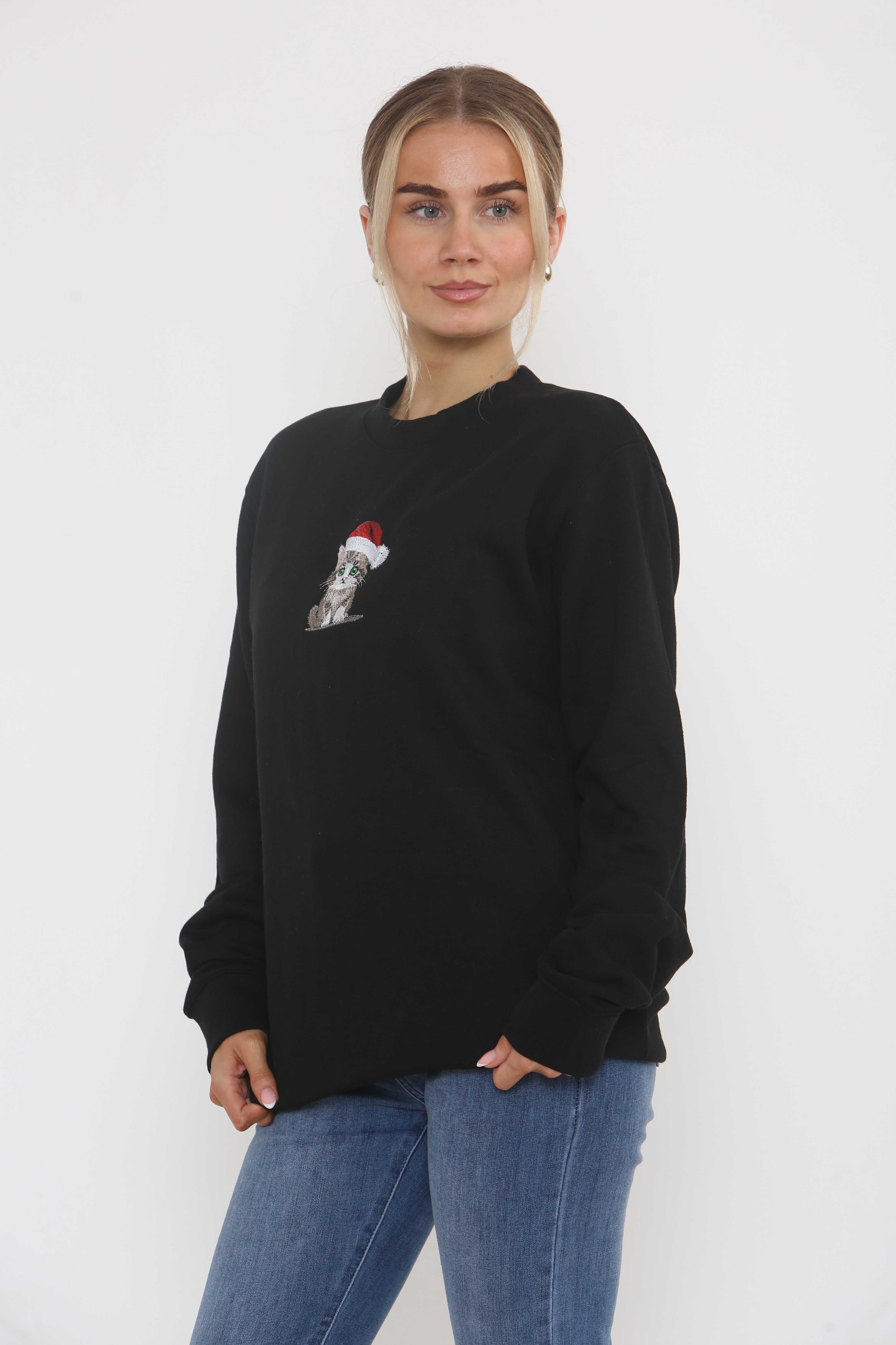 Unisex Heavy Blend Christmas Cat Embroidered Sweatshirt