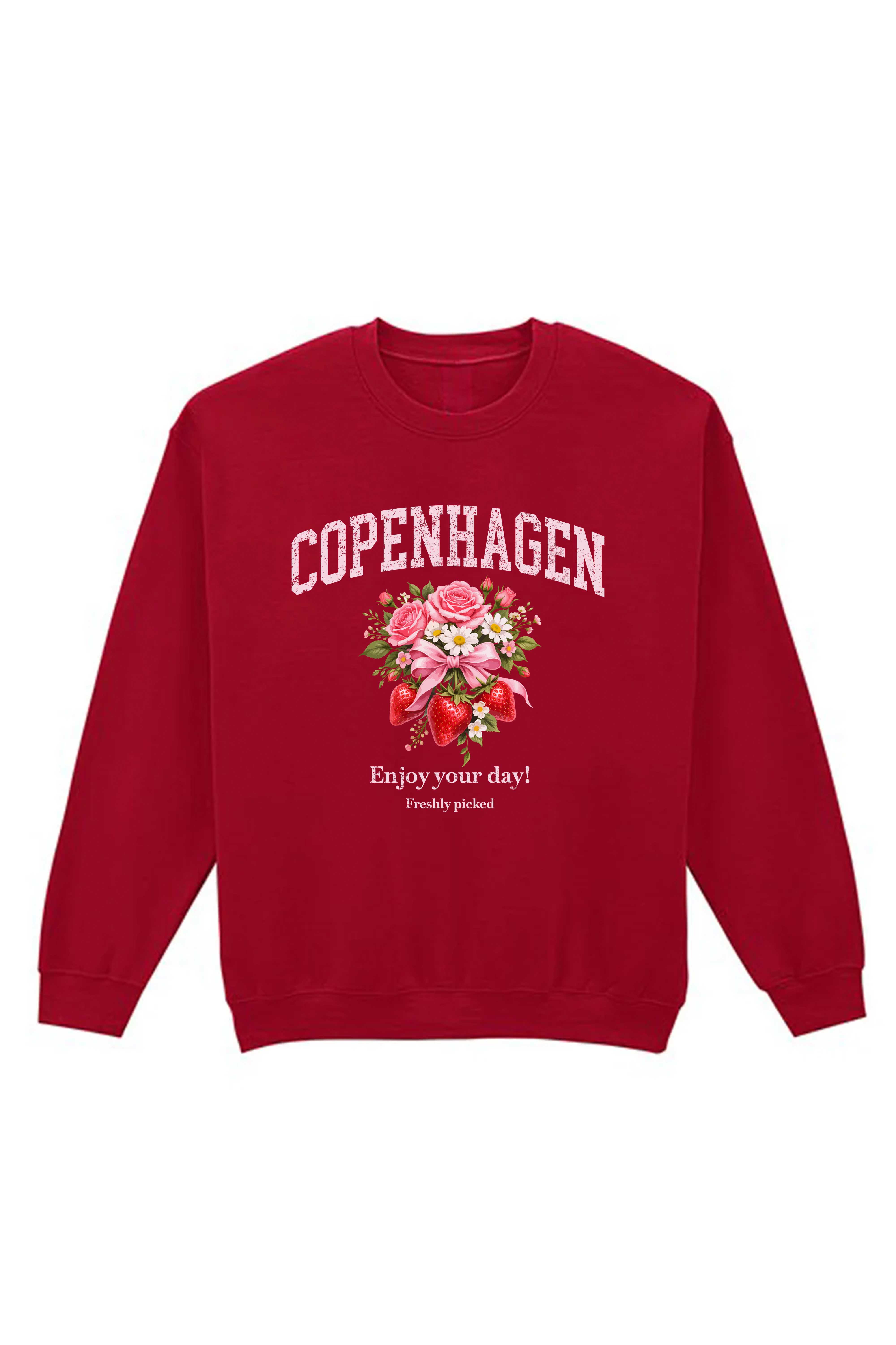 Unisex Heavy Blend Copenhagen Strawberry Floral Printed Sweatshirt