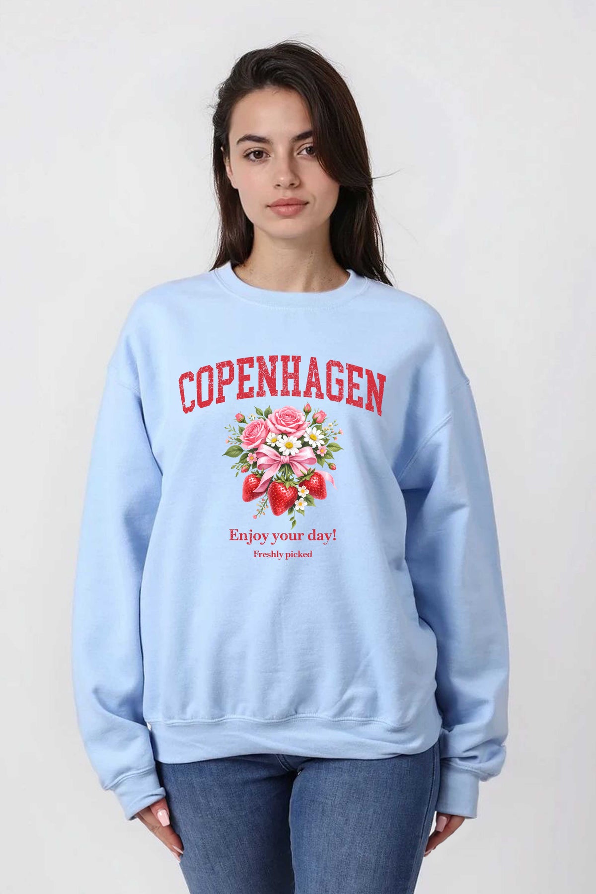 Unisex Heavy Blend Copenhagen Strawberry Floral Printed Sweatshirt