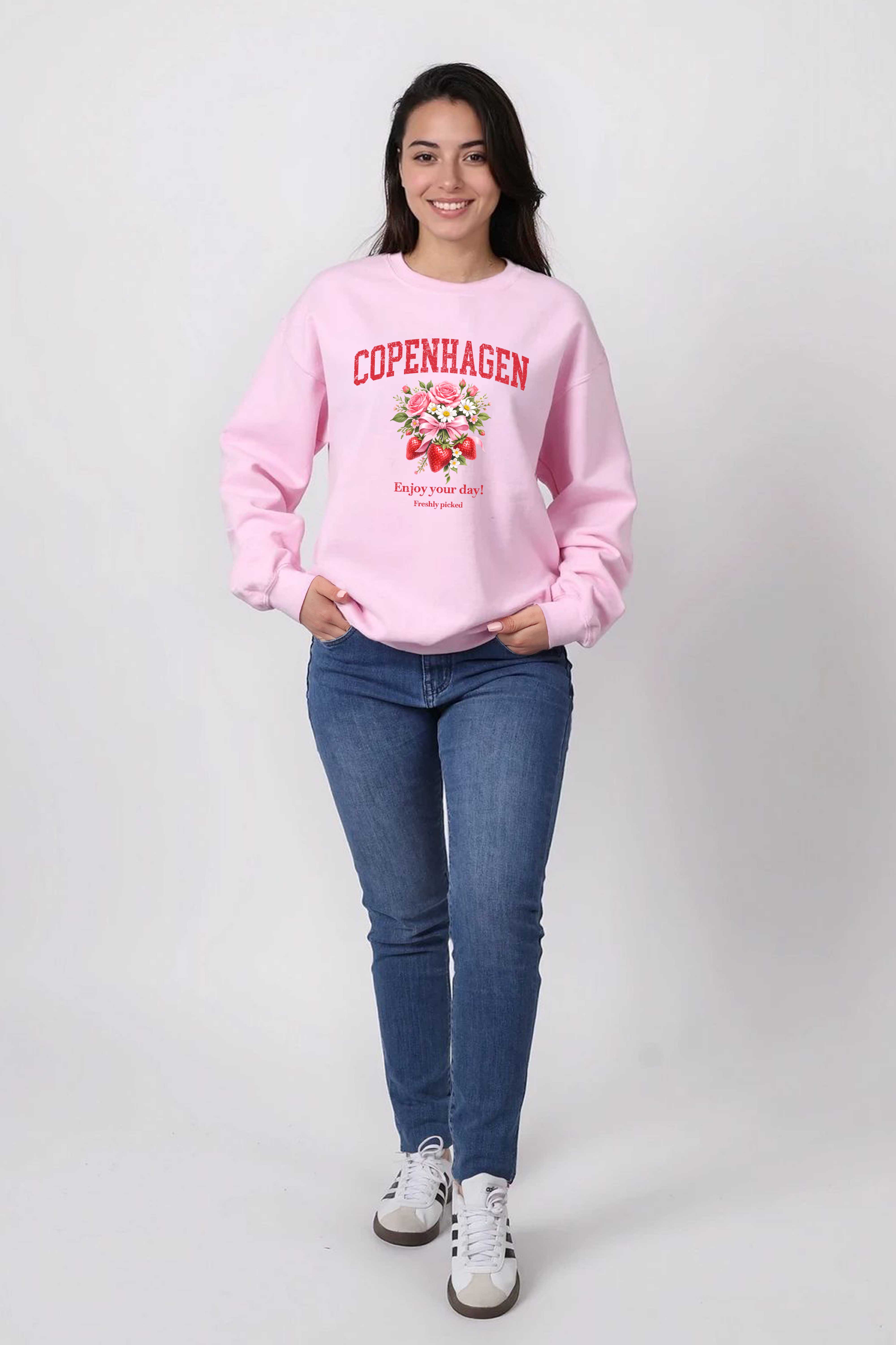 Unisex Heavy Blend Copenhagen Strawberry Floral Printed Sweatshirt
