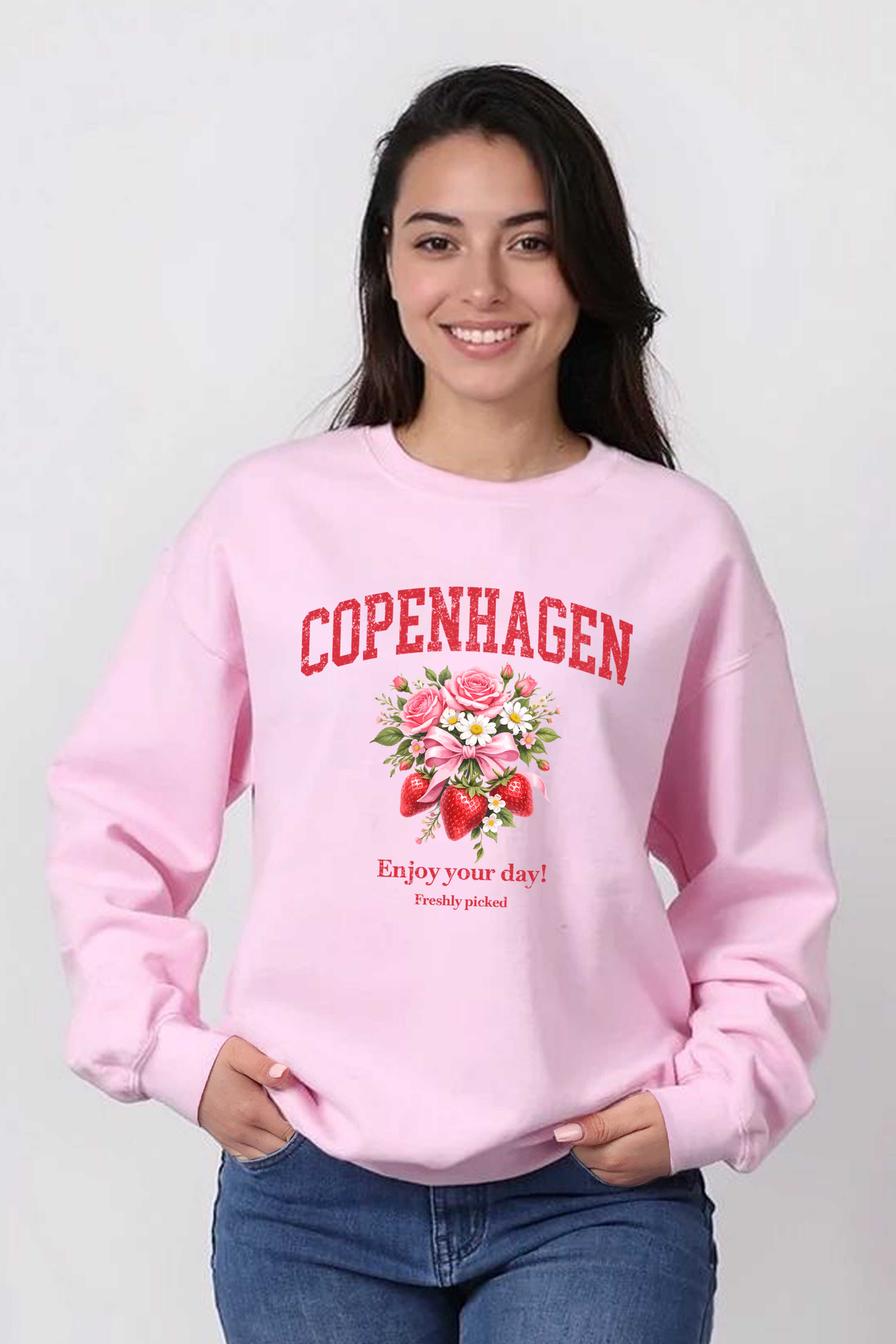 Unisex Heavy Blend Copenhagen Strawberry Floral Printed Sweatshirt