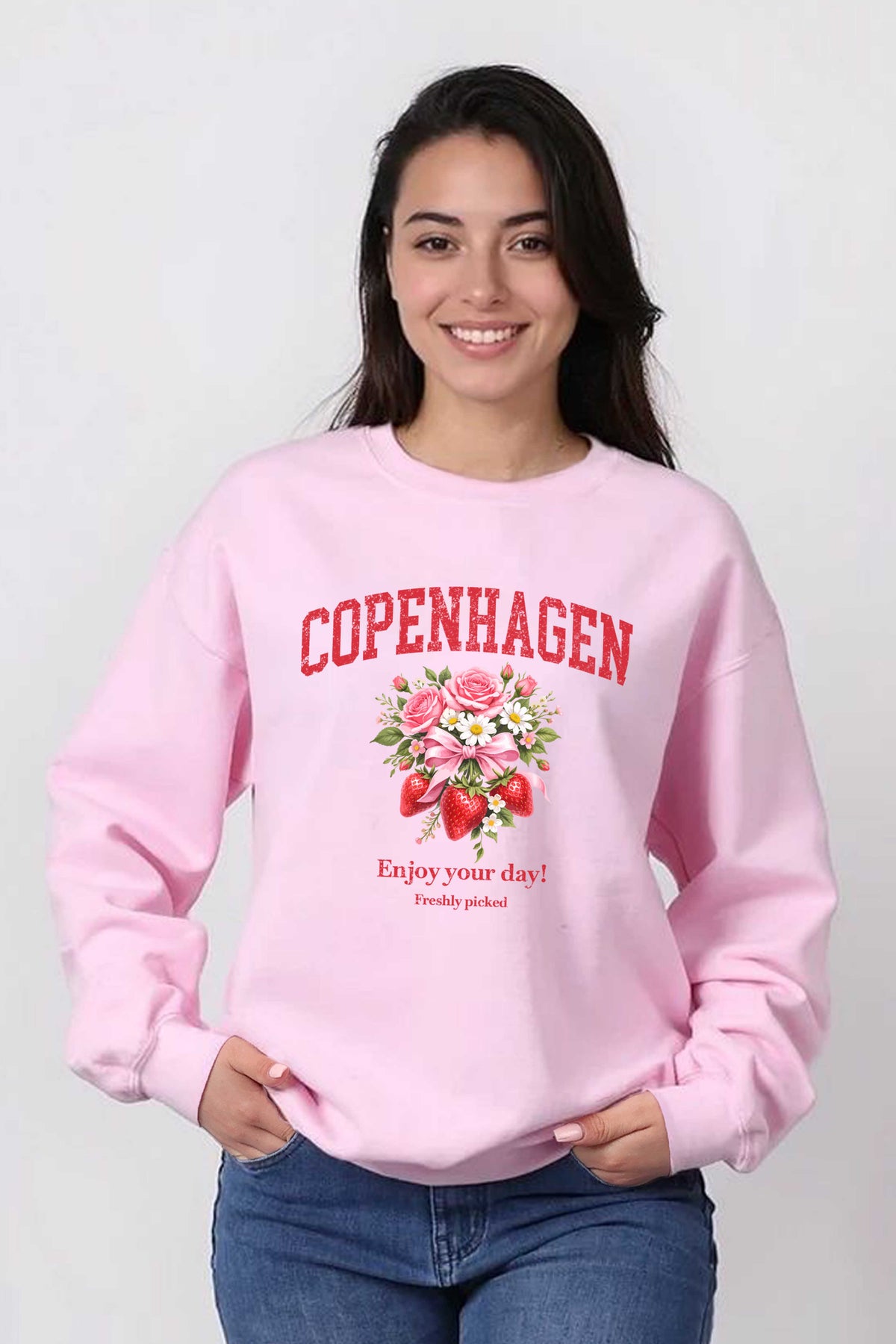 Unisex Heavy Blend Copenhagen Strawberry Floral Printed Sweatshirt