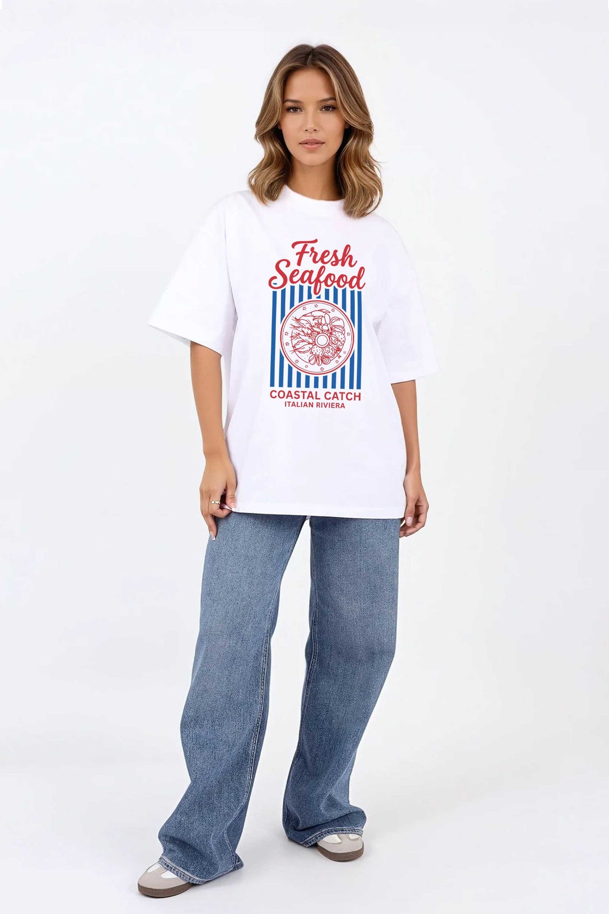 220GSM Oversized T-Shirt in Fresh Seafood Print
