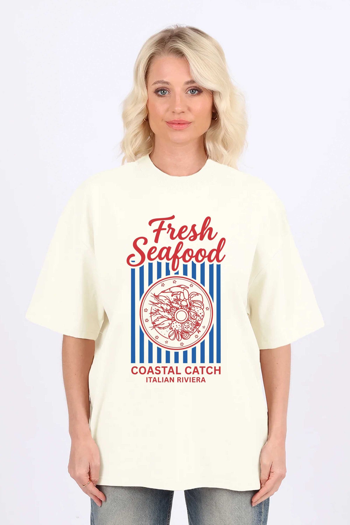 220GSM Oversized T-Shirt in Fresh Seafood Print