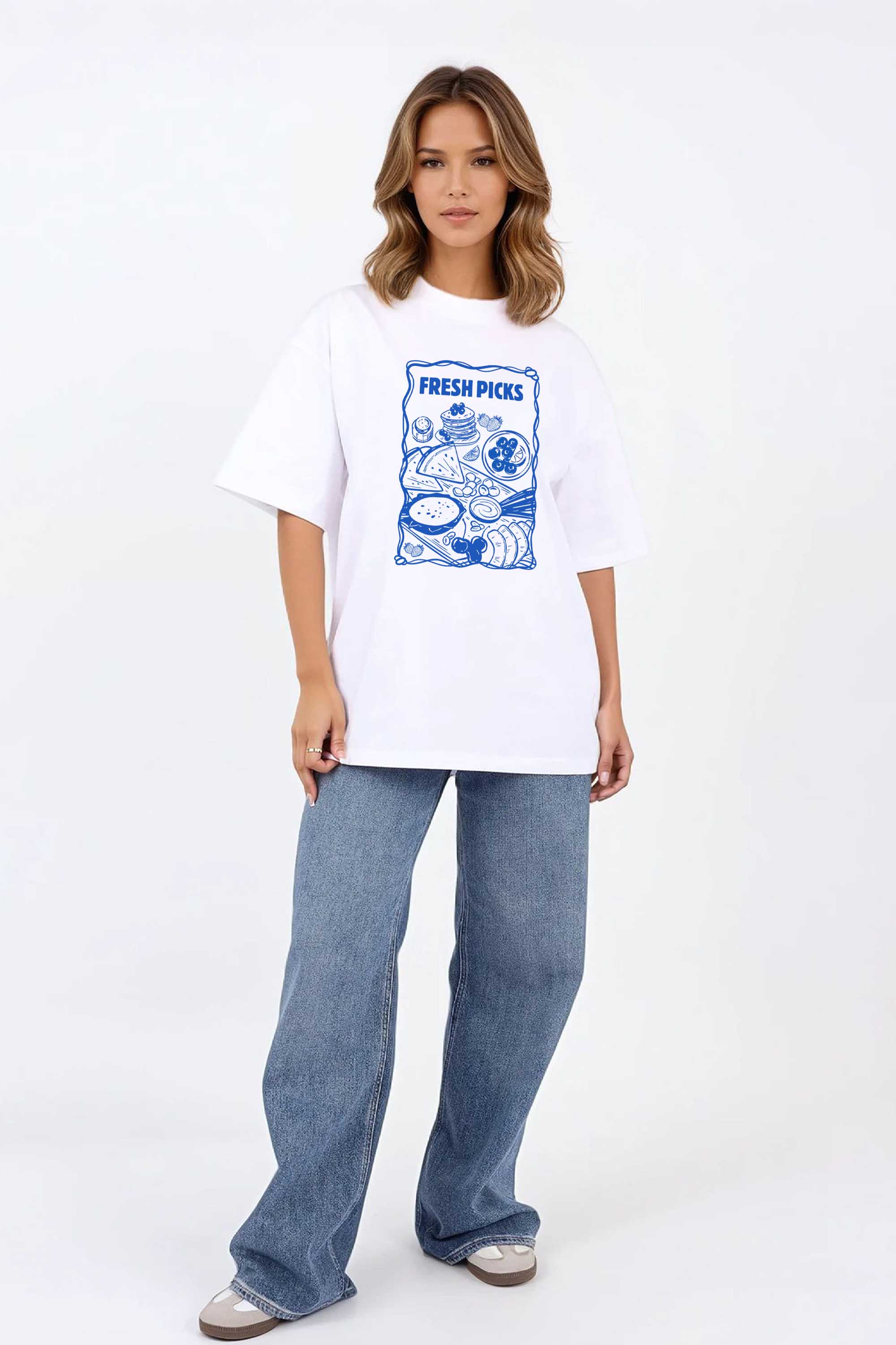 220GSM Oversized T-Shirt in Fresh Picks Picnic Print