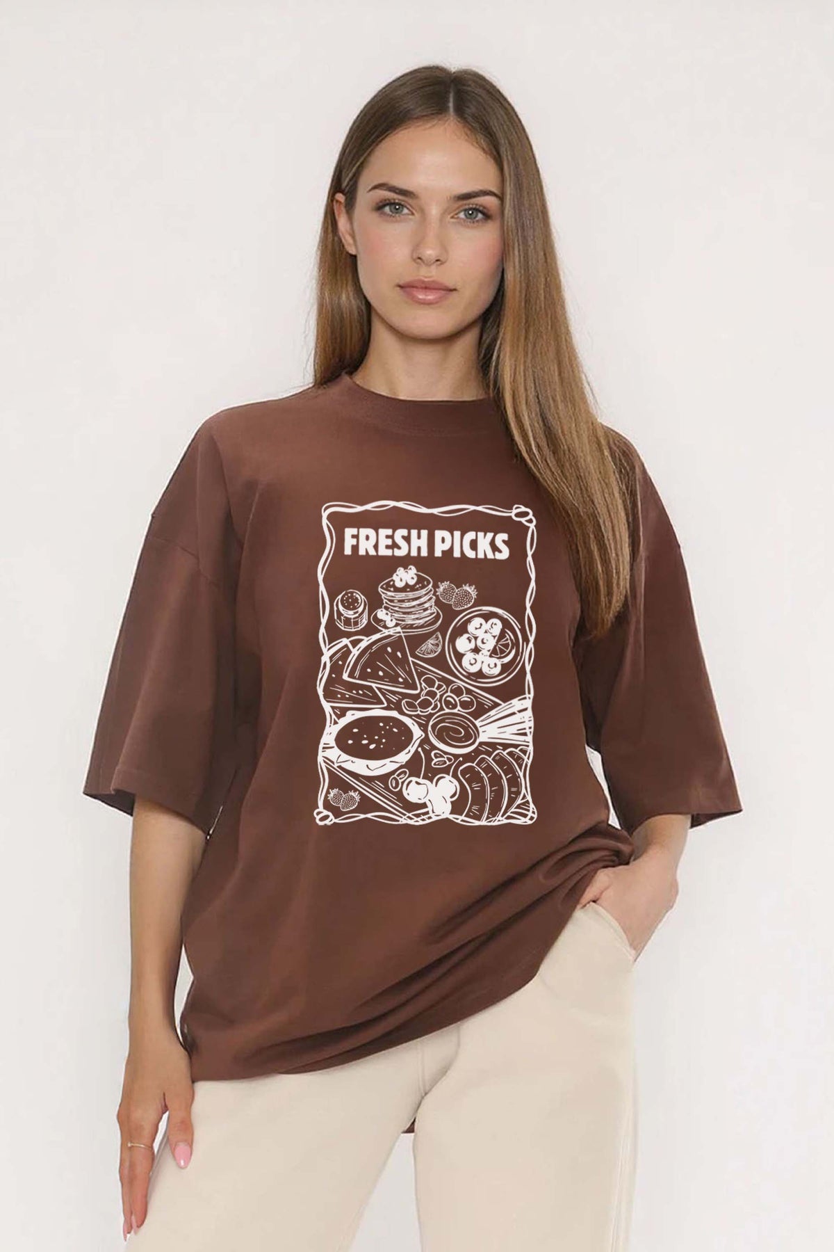 220GSM Oversized T-Shirt in Fresh Picks Picnic Print