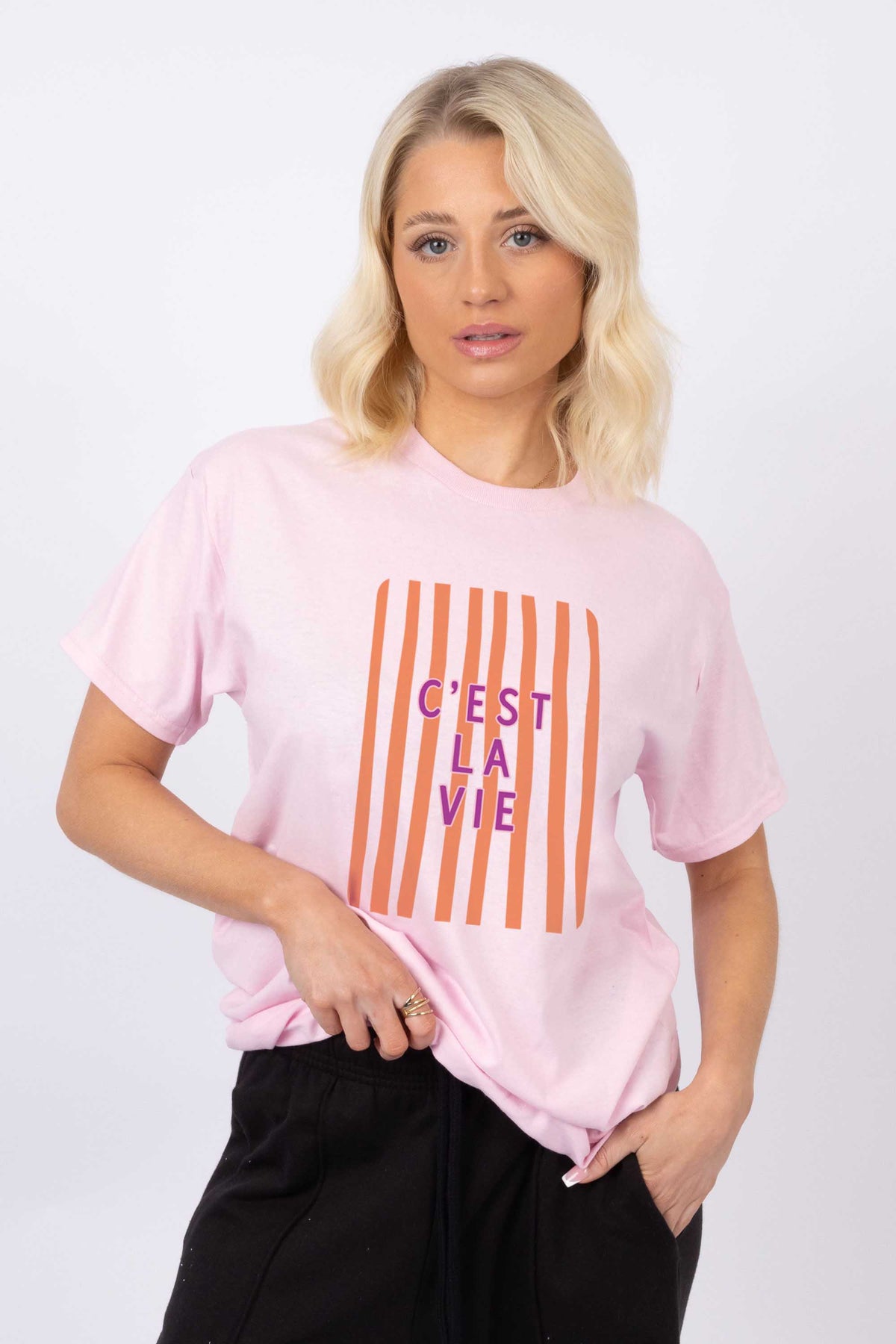 Retro Style C’est La Vie Printed T-Shirt
