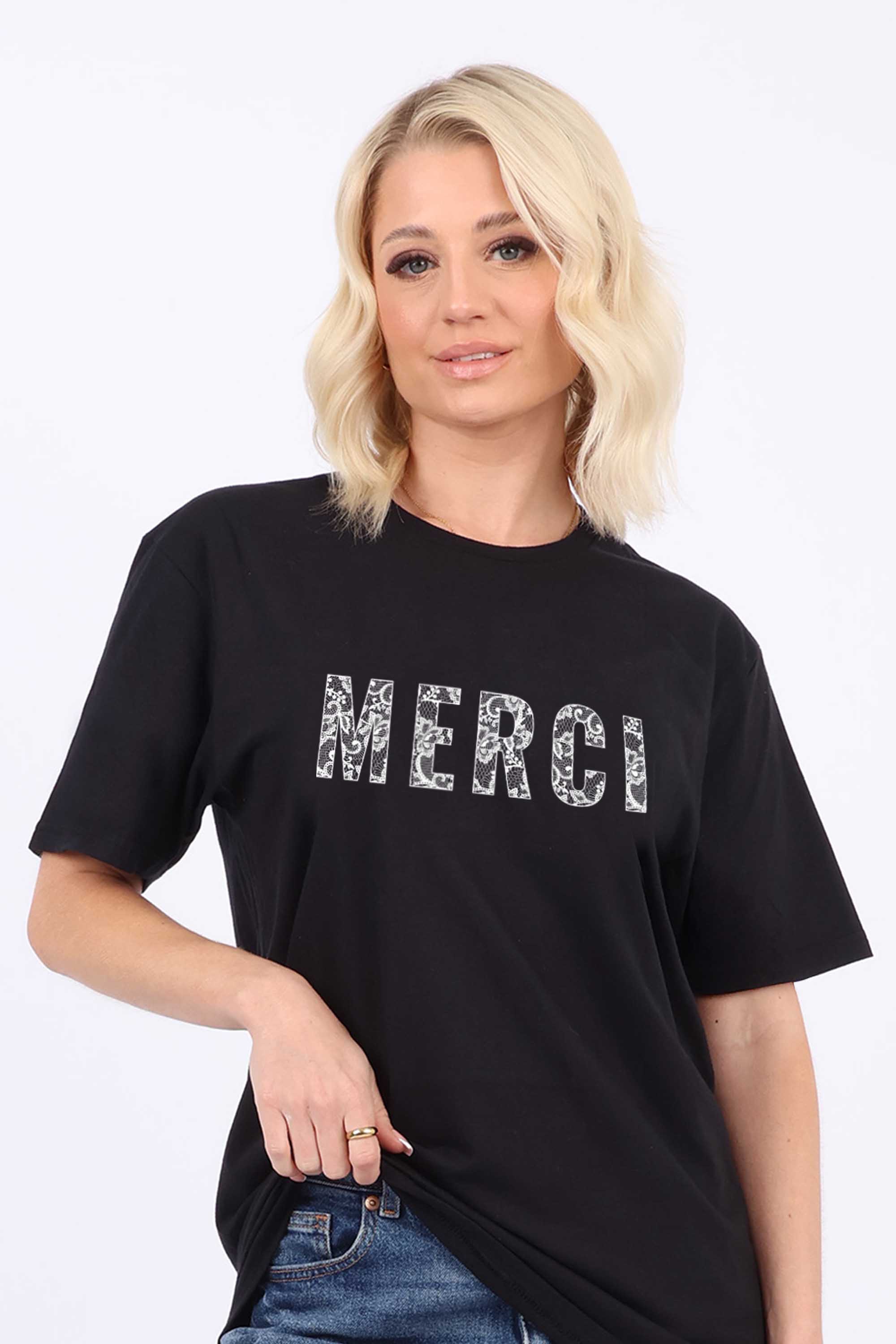 Merci Lace Printed T-Shirt