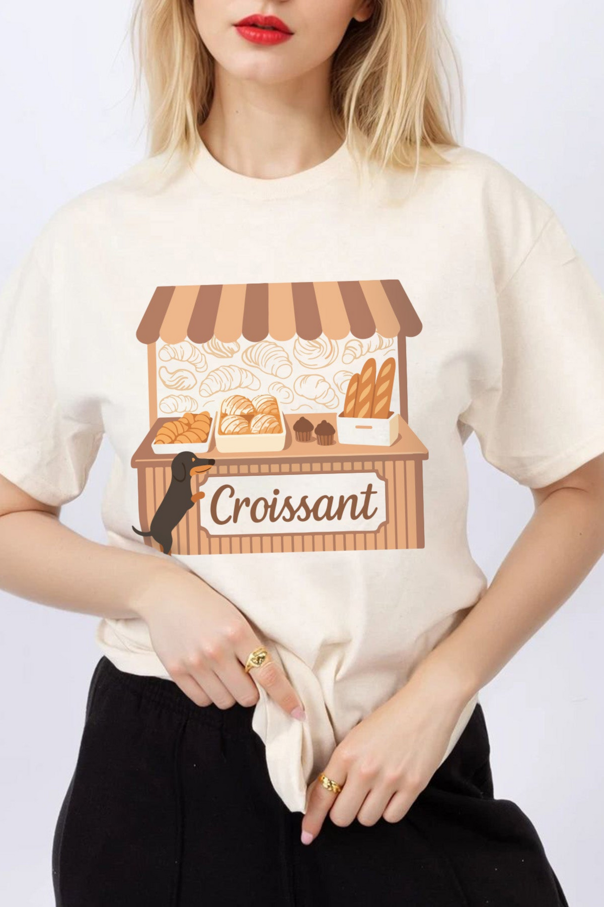 Regular Fit T-shirt in Croissant Cart Food Print