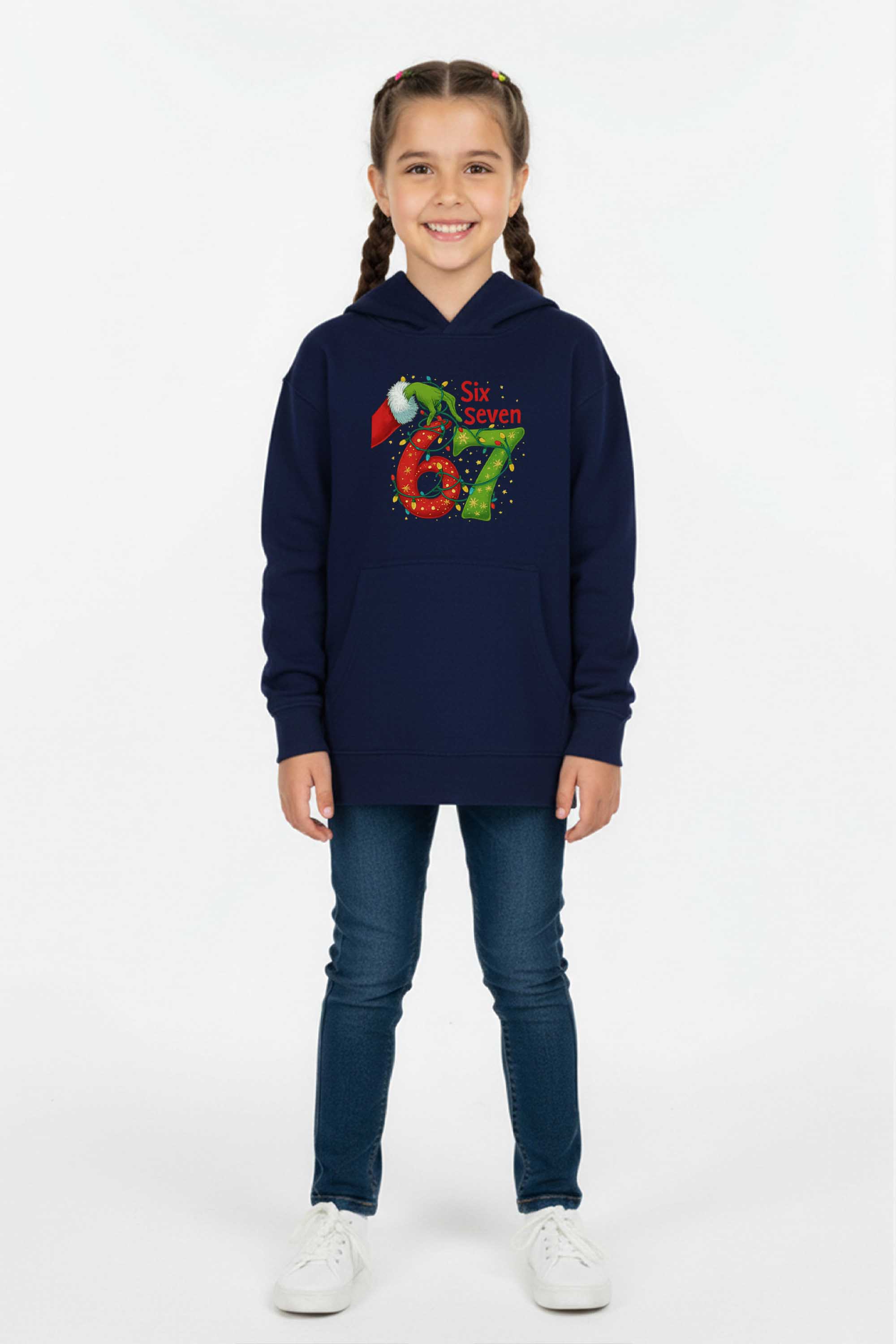 Kids Christmas Edition Six Seven Graphic Printed Hoodie