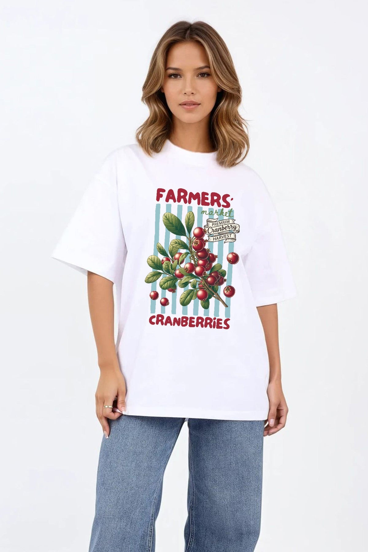 220GSM Oversized T-Shirt in Farmers Market Cranberries Print