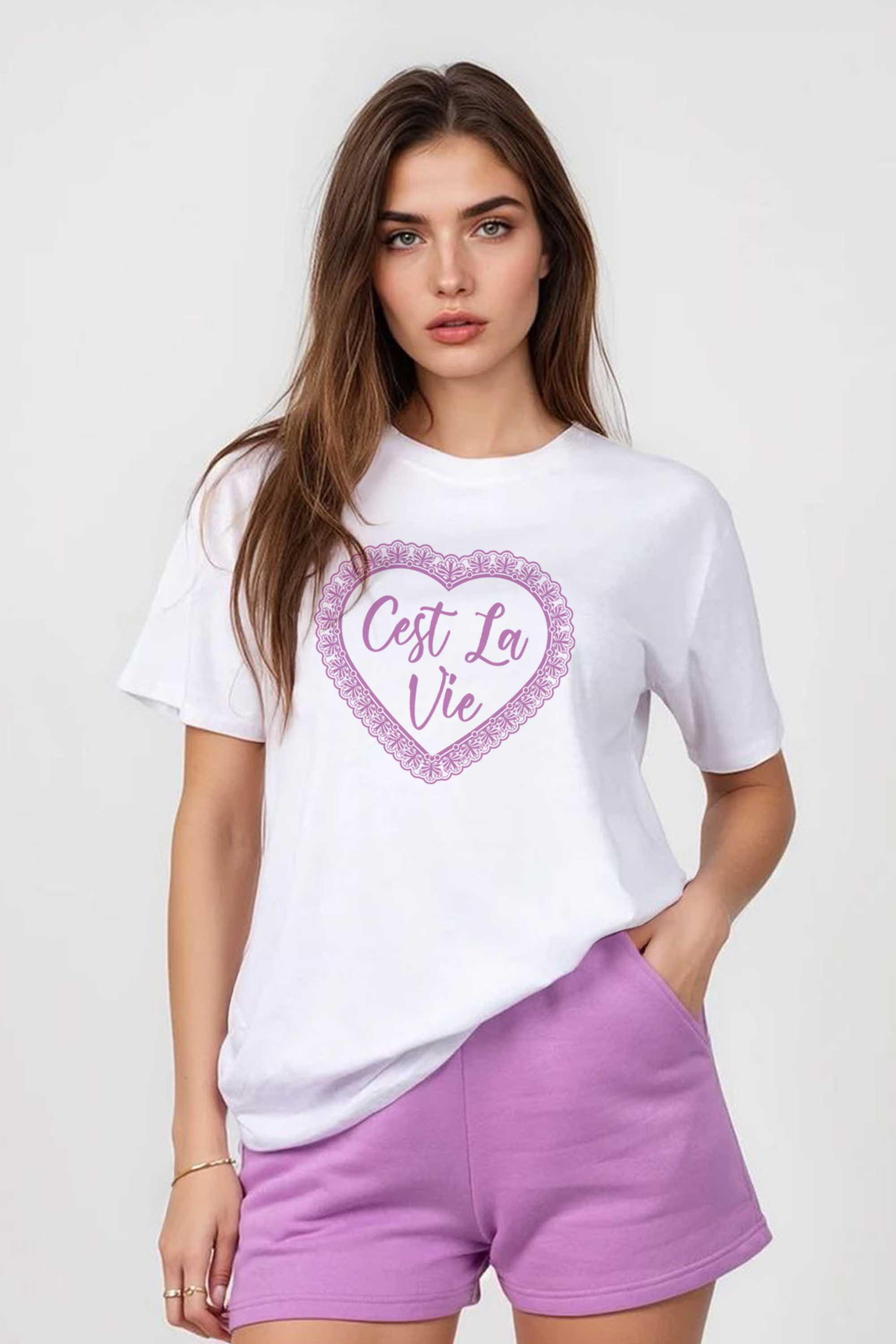 Regular Fit T-Shirt & LSF Short Sets In C’est La Vie Lace Print (Pack of 4 sets)
