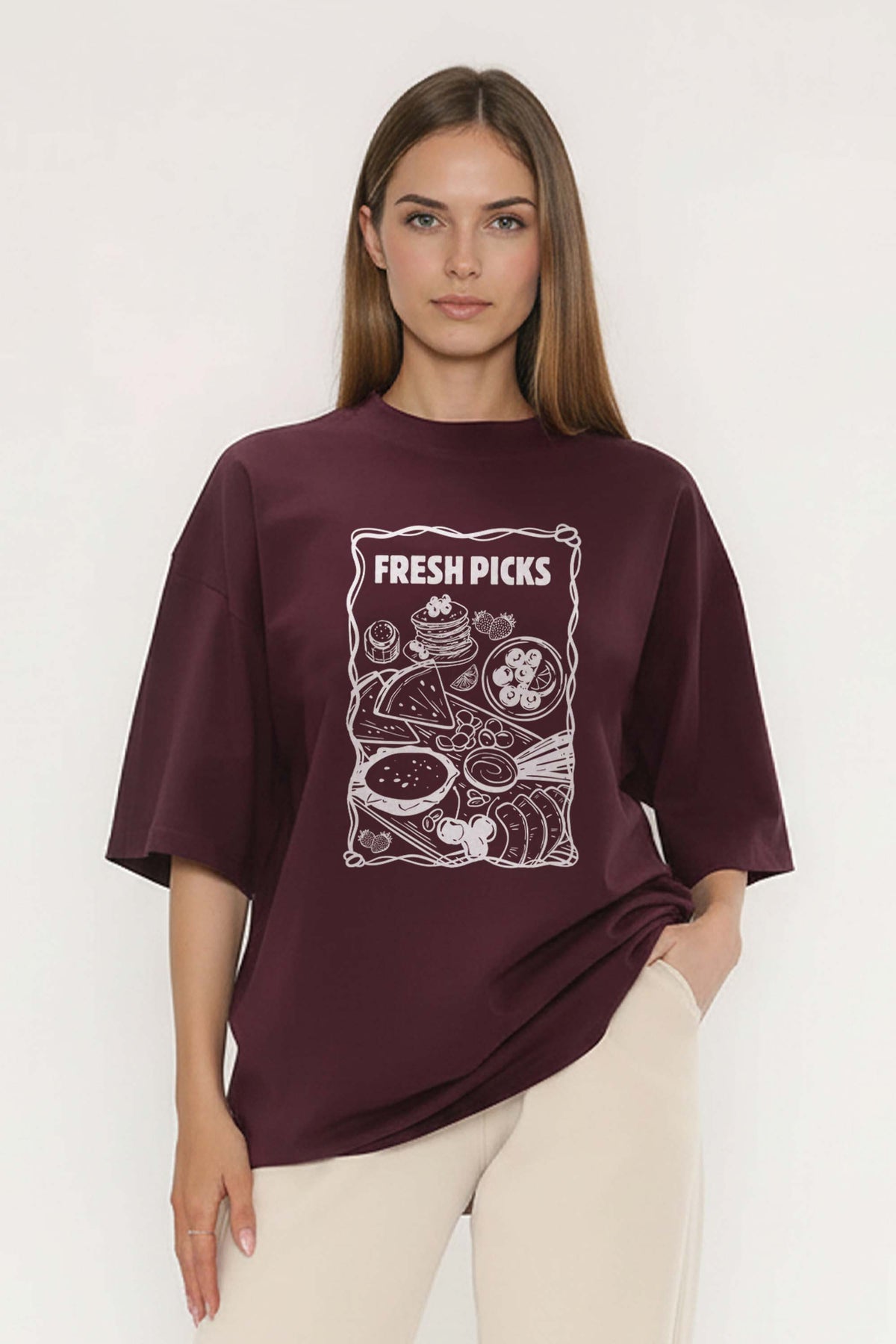 220GSM Oversized T-Shirt in Fresh Picks Picnic Print
