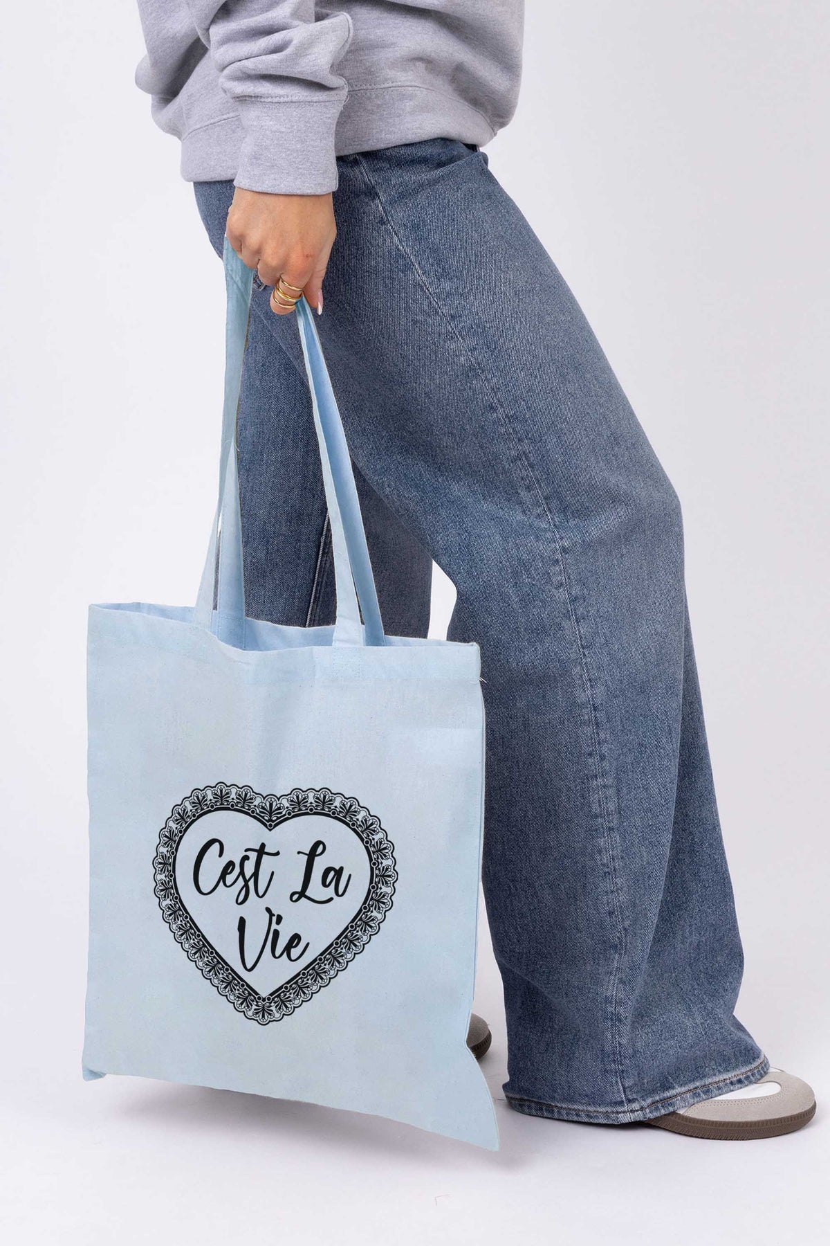 C’est La Vie Lace Heart Printed Cotton Tote Bag
