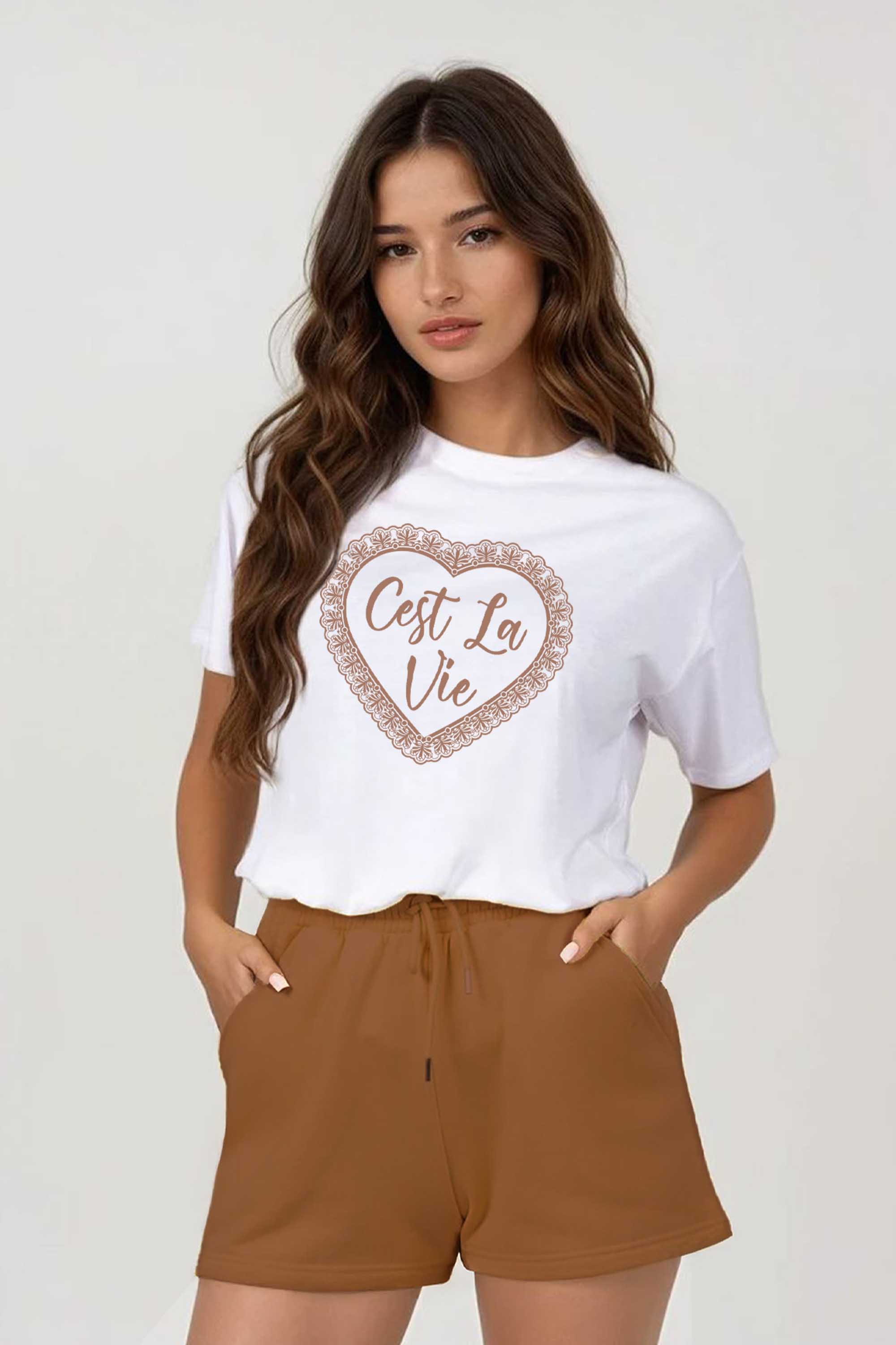Regular Fit T-Shirt & LSF Short Sets In C’est La Vie Lace Print (Pack of 4 sets)