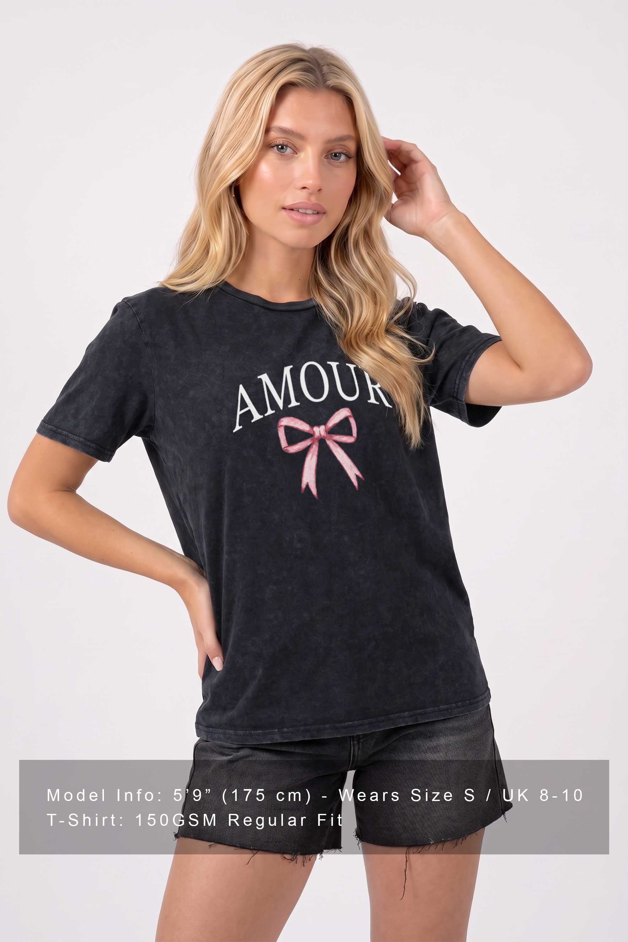 Regular Fit Acid Washed T-shirt in Amour Bow Print