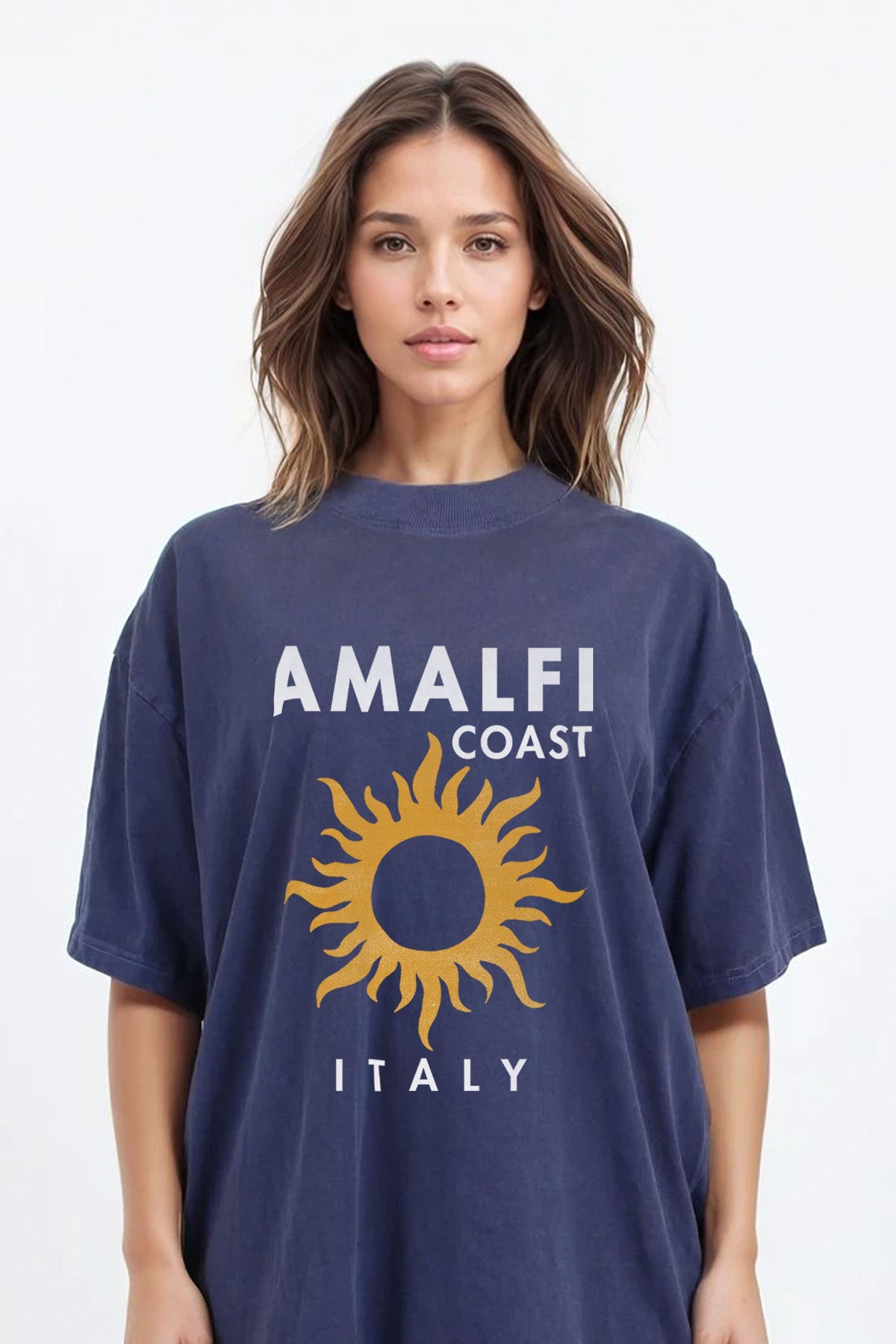 220GSM Oversized Acid Washed T-Shirt In Amalfi Coast Print