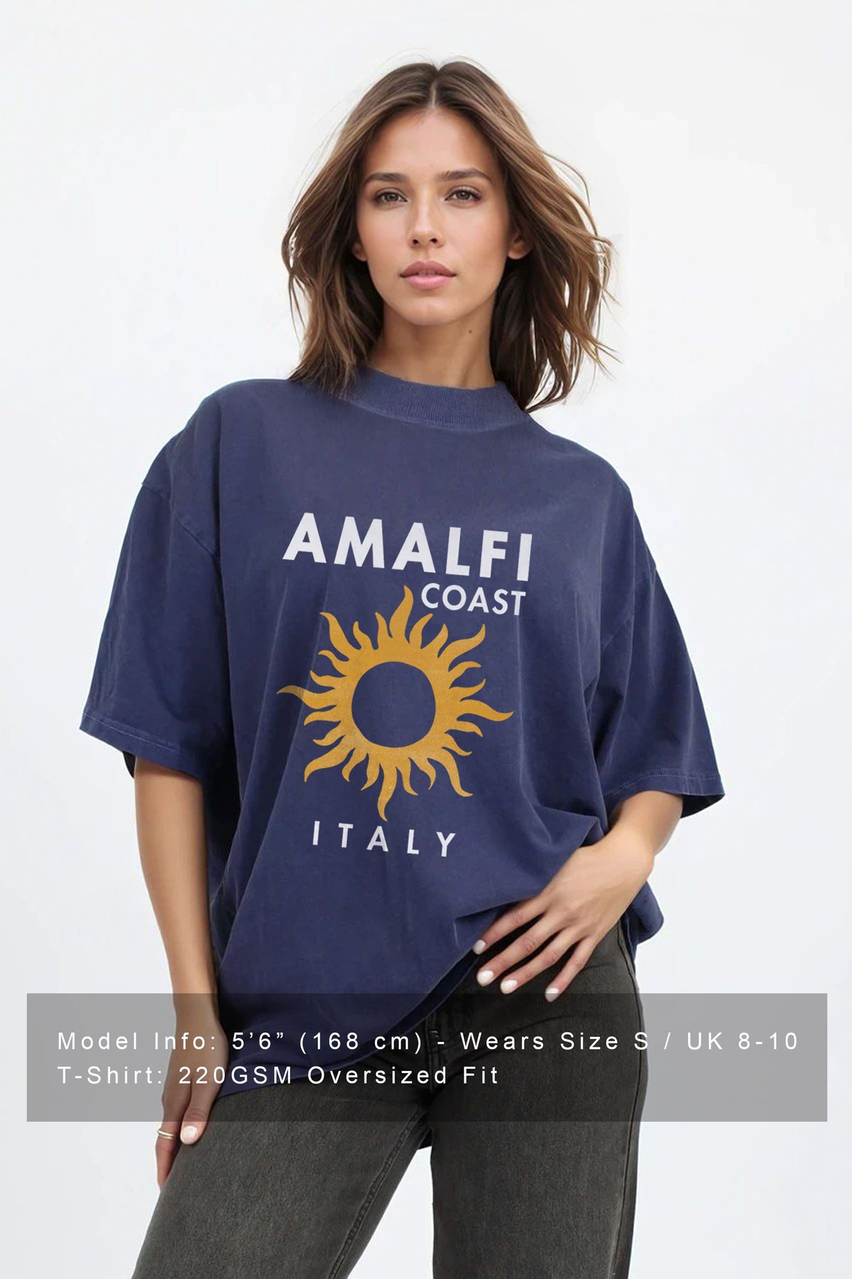 220GSM Oversized Acid Washed T-Shirt In Amalfi Coast Print