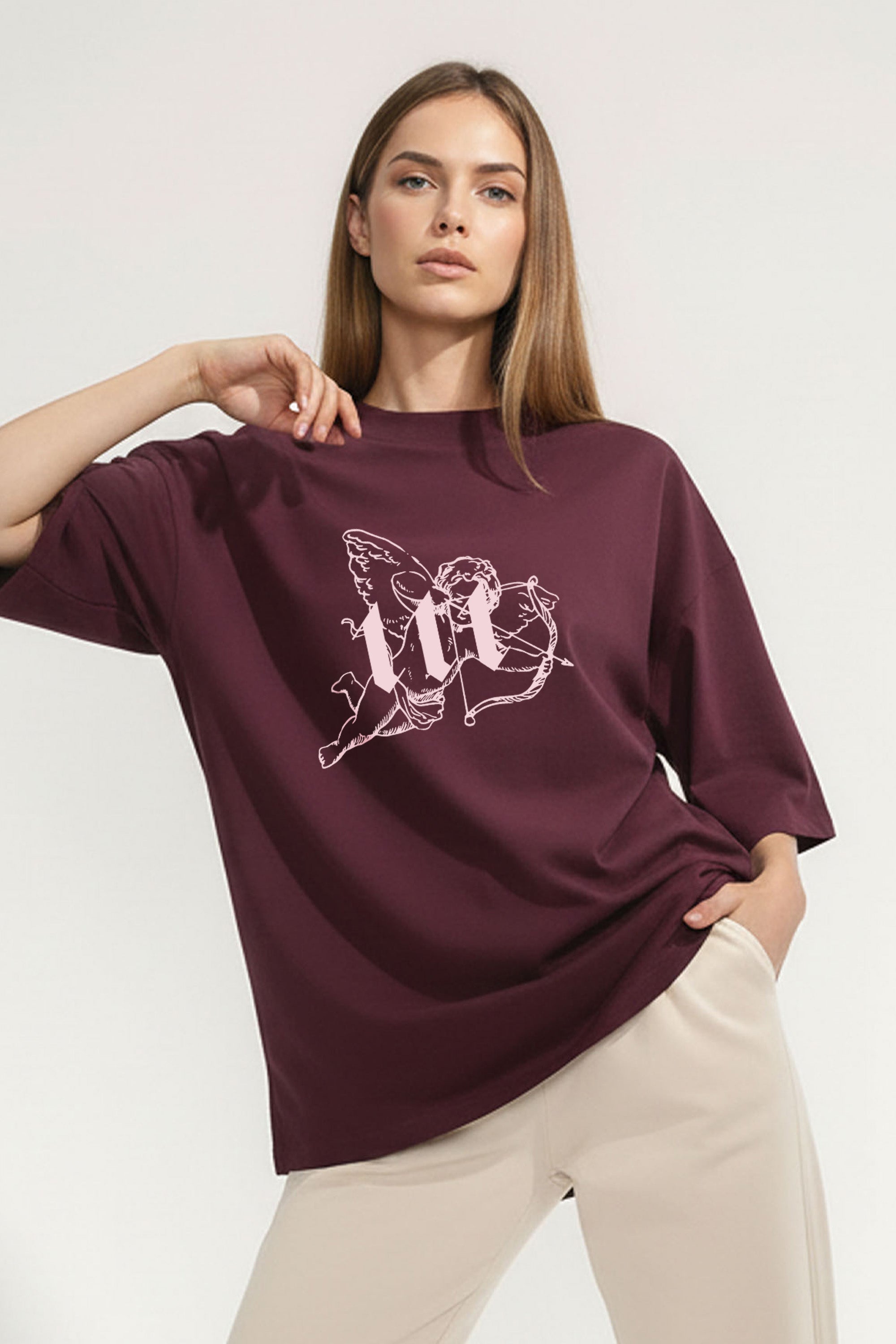 220GSM Oversized T-Shirt in Cupid 111 Angel Graphic Print