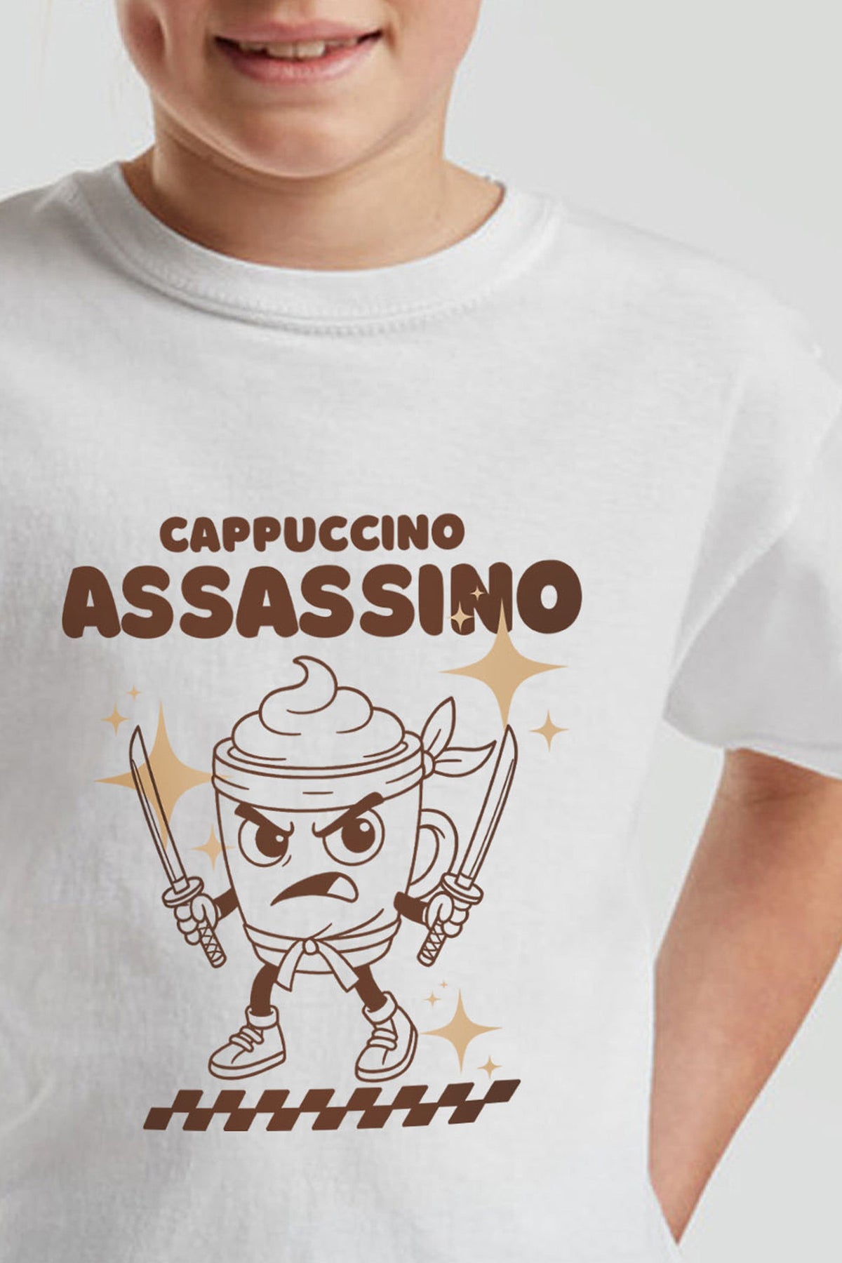 Kids Cappuchino Assassino Brainrot Printed T-Shirt