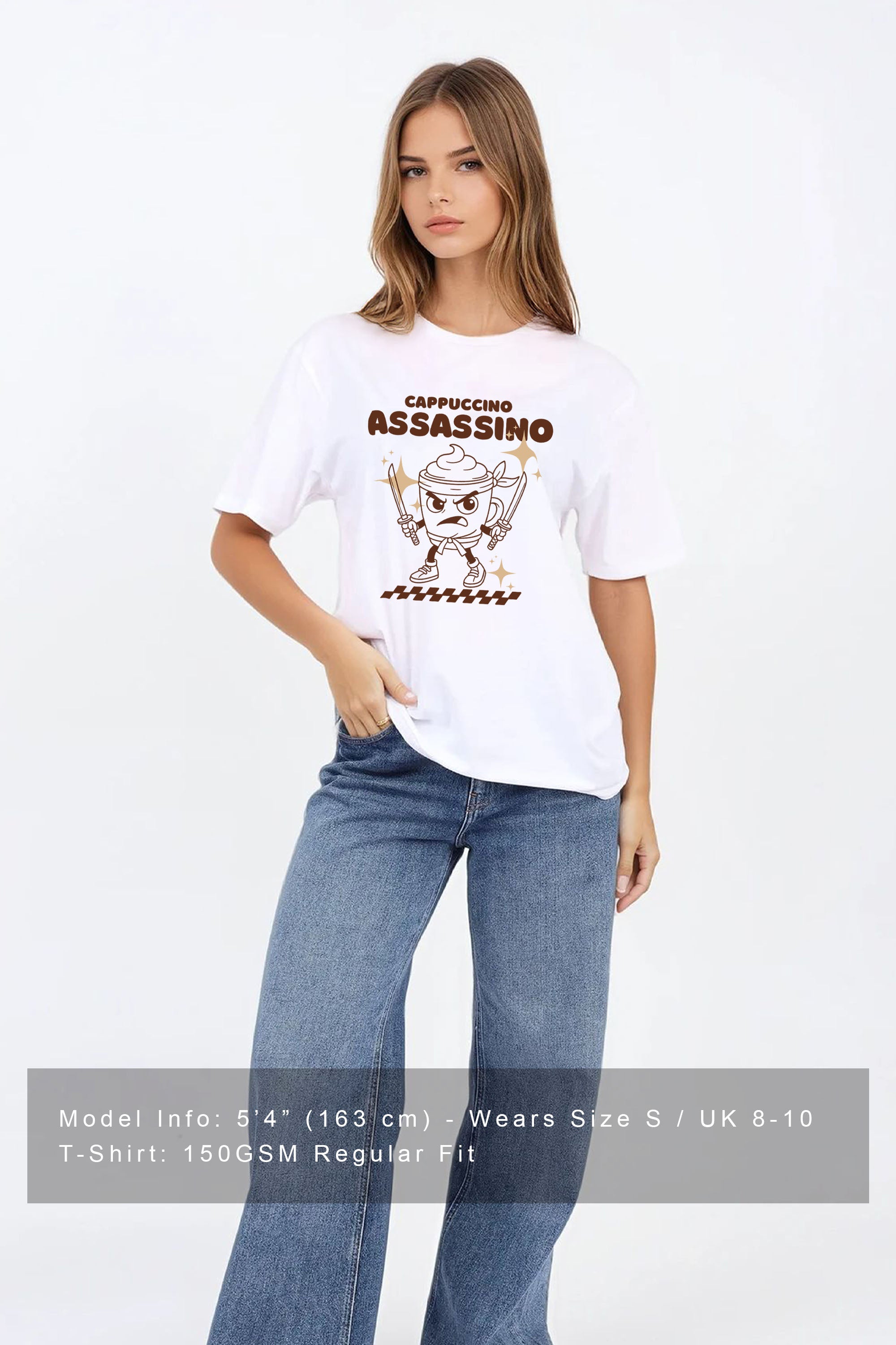 Regular Fit T-shirt in Cappuccino Assassino Brainrot Print