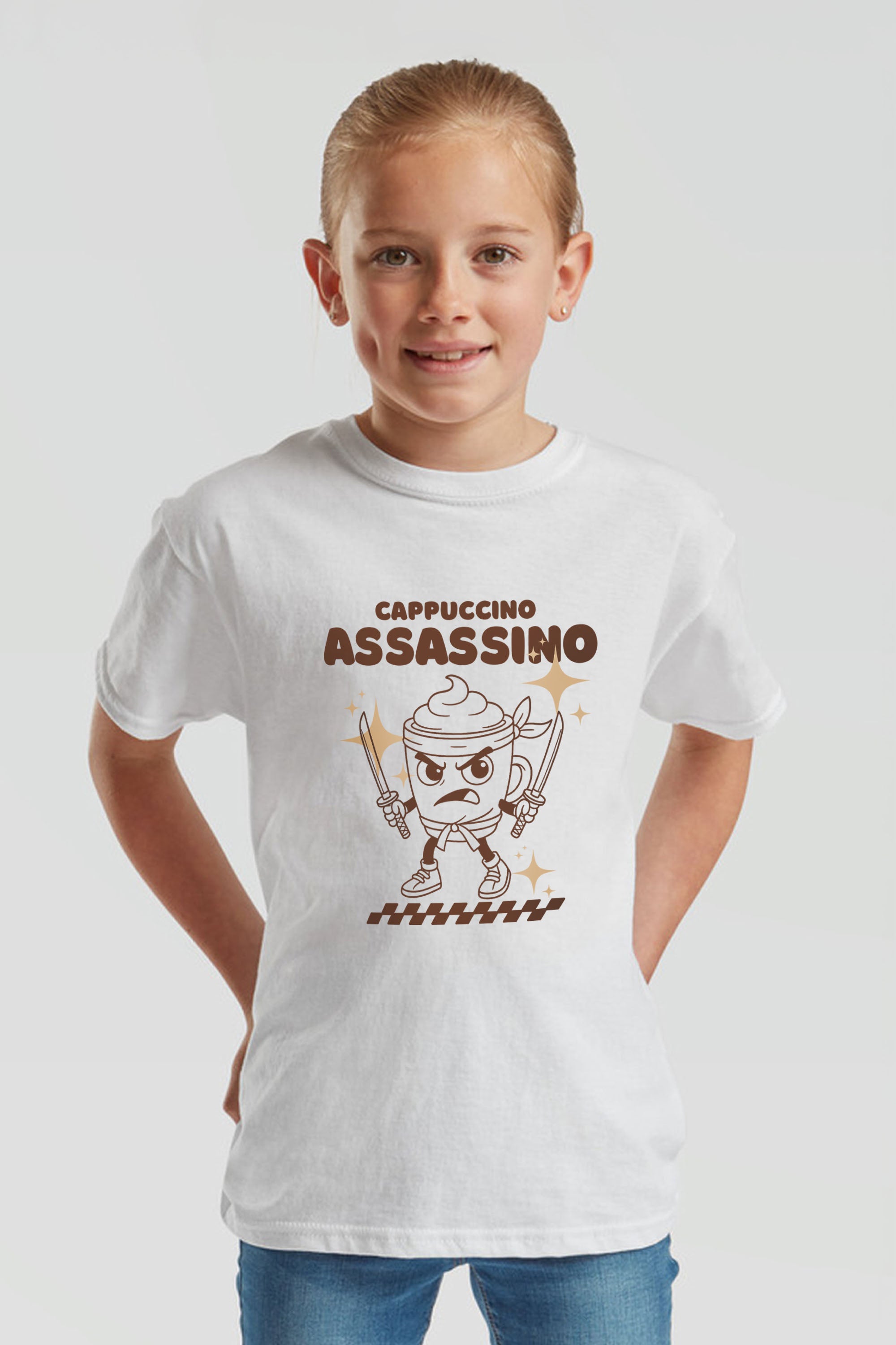 Kids Cappuchino Assassino Brainrot Printed T-Shirt