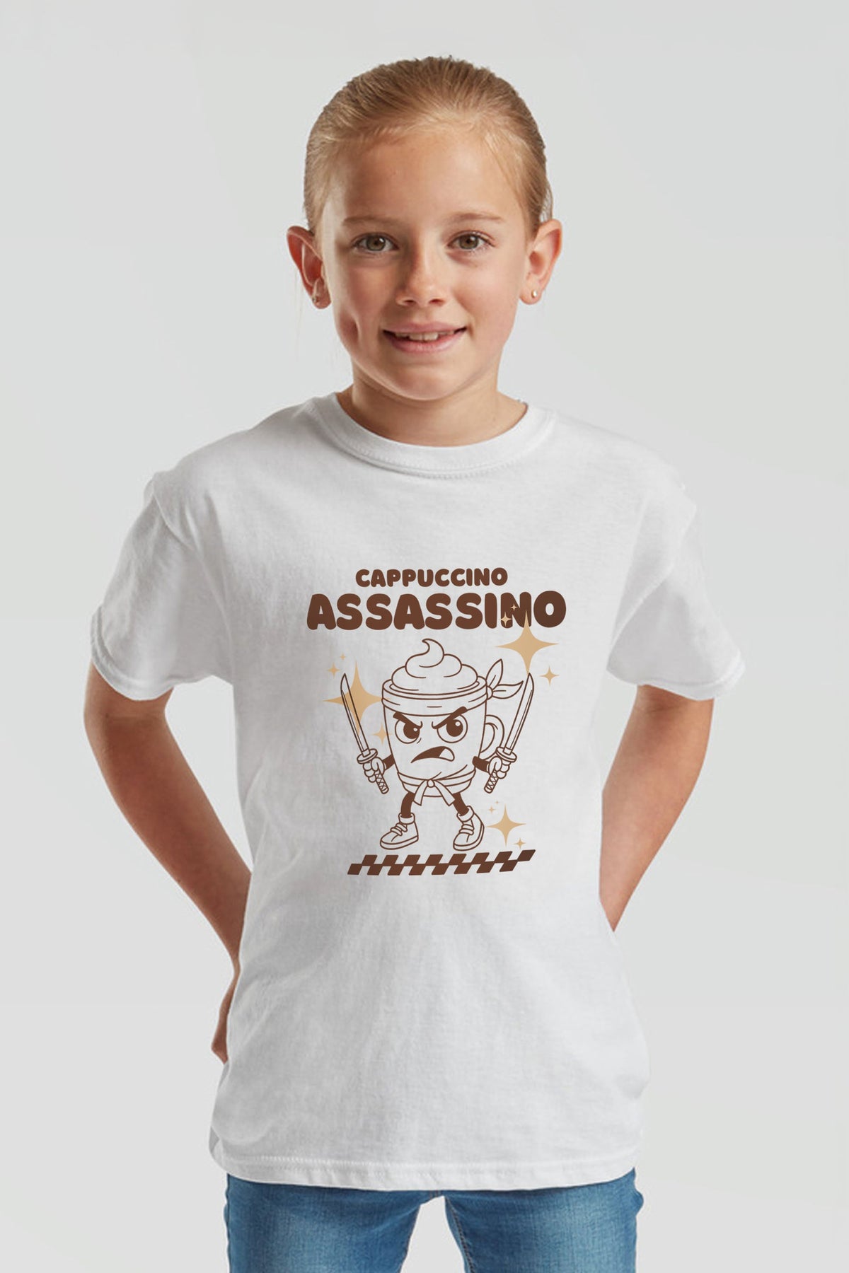 Kids Cappuchino Assassino Brainrot Printed T-Shirt
