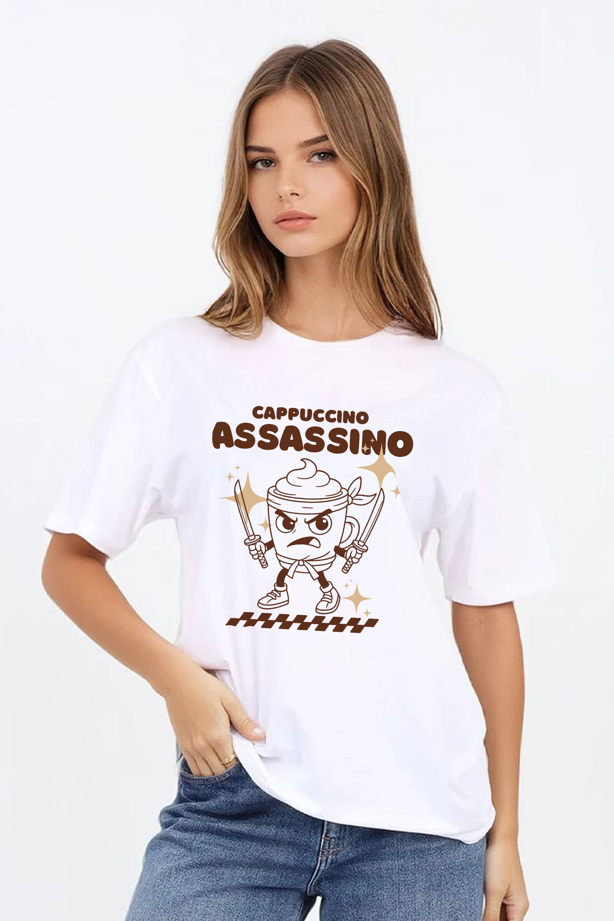 Regular Fit T-shirt in Cappuccino Assassino Brainrot Print