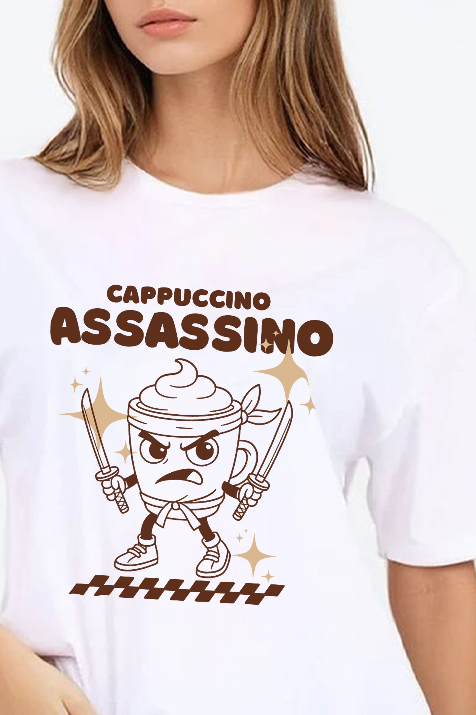 Regular Fit T-shirt in Cappuccino Assassino Brainrot Print