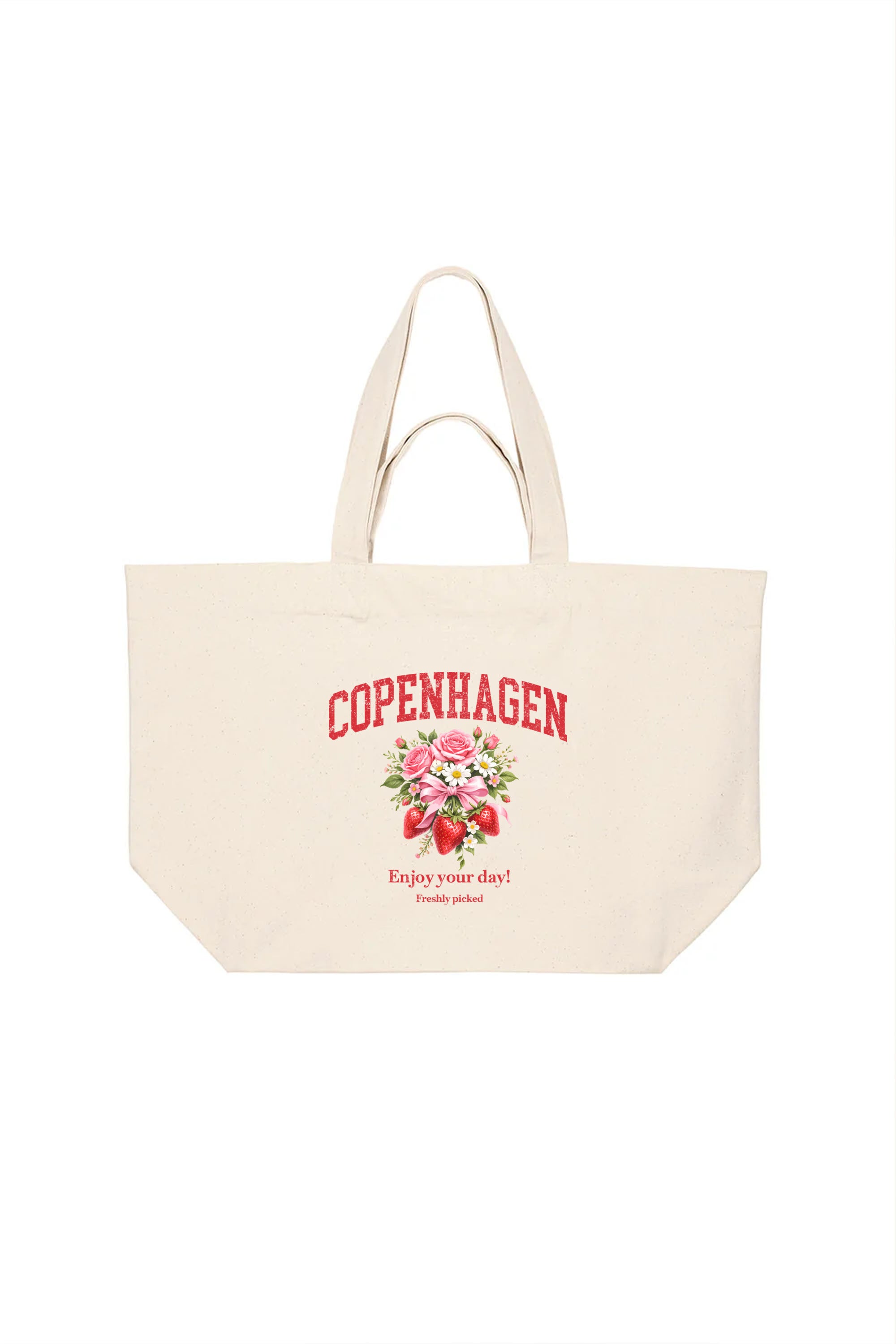 400 GSM Cotton Copenhagen Strawberry Floral Printed Shopper Bag