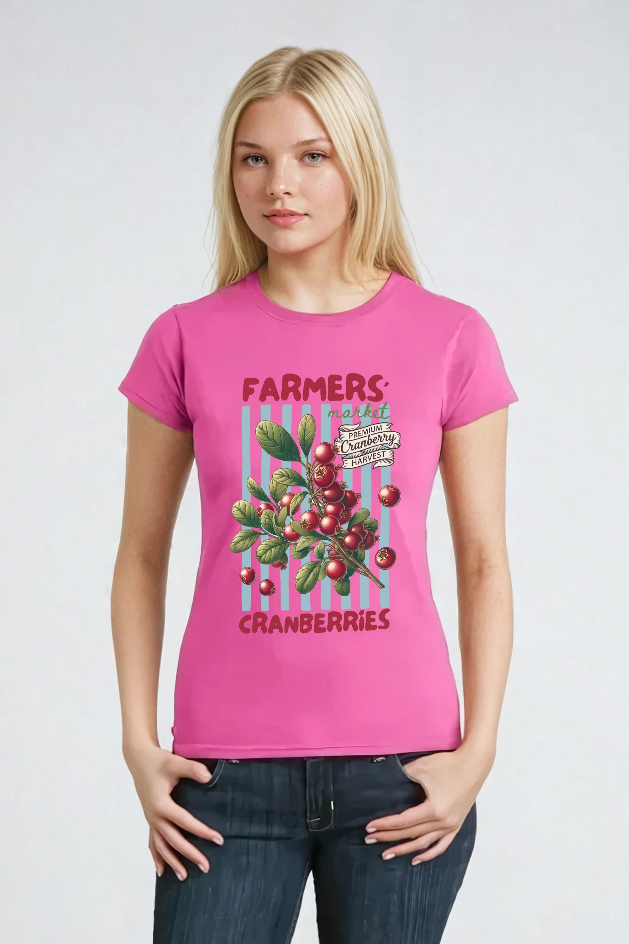Farmers Market Cranberries Fitted Printed T-Shirt
