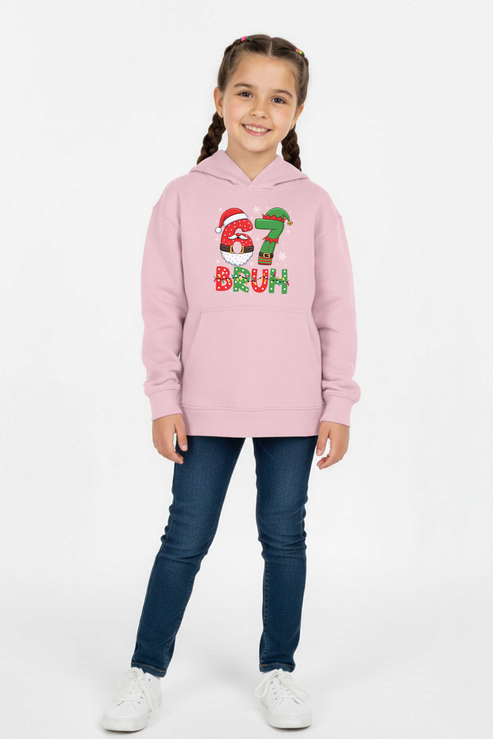 Kids 67 BRUH Christmas Graphic Printed Hoodie