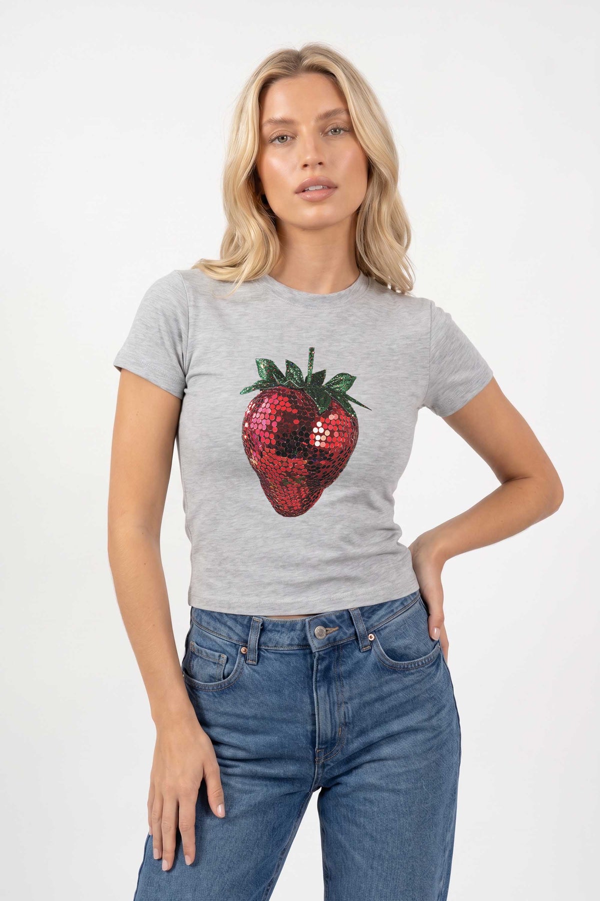 220GSM Disco Strawberry Printed Baby Tee