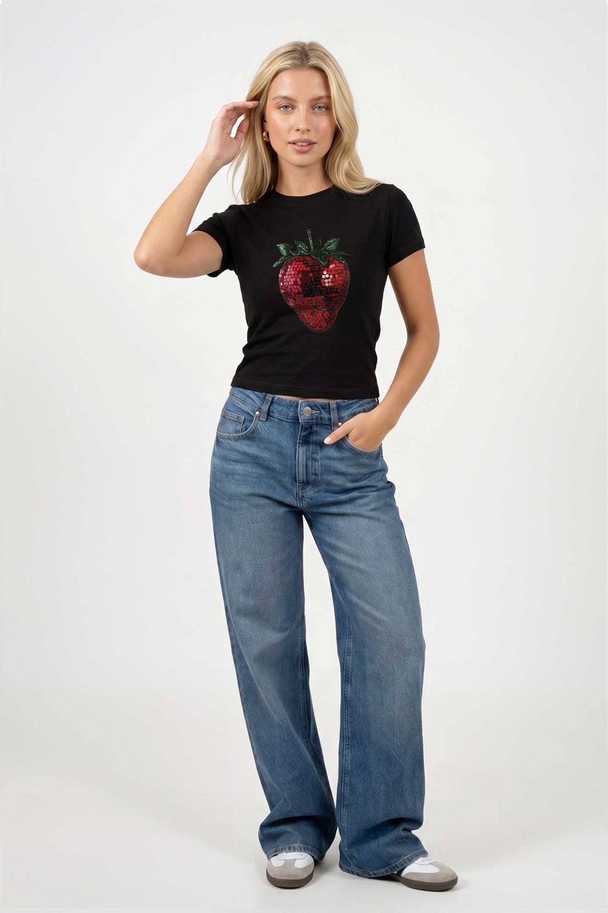 220GSM Disco Strawberry Printed Baby Tee