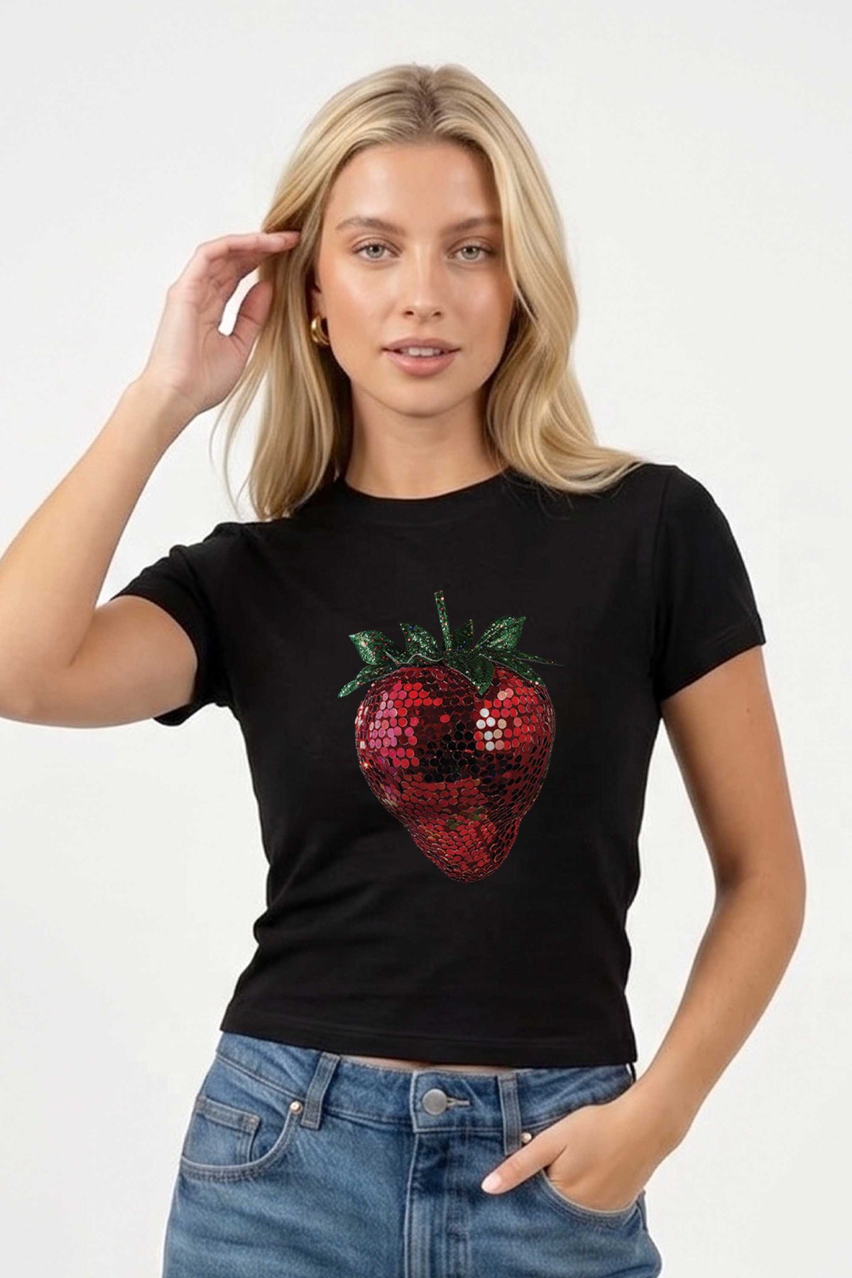 220GSM Disco Strawberry Printed Baby Tee