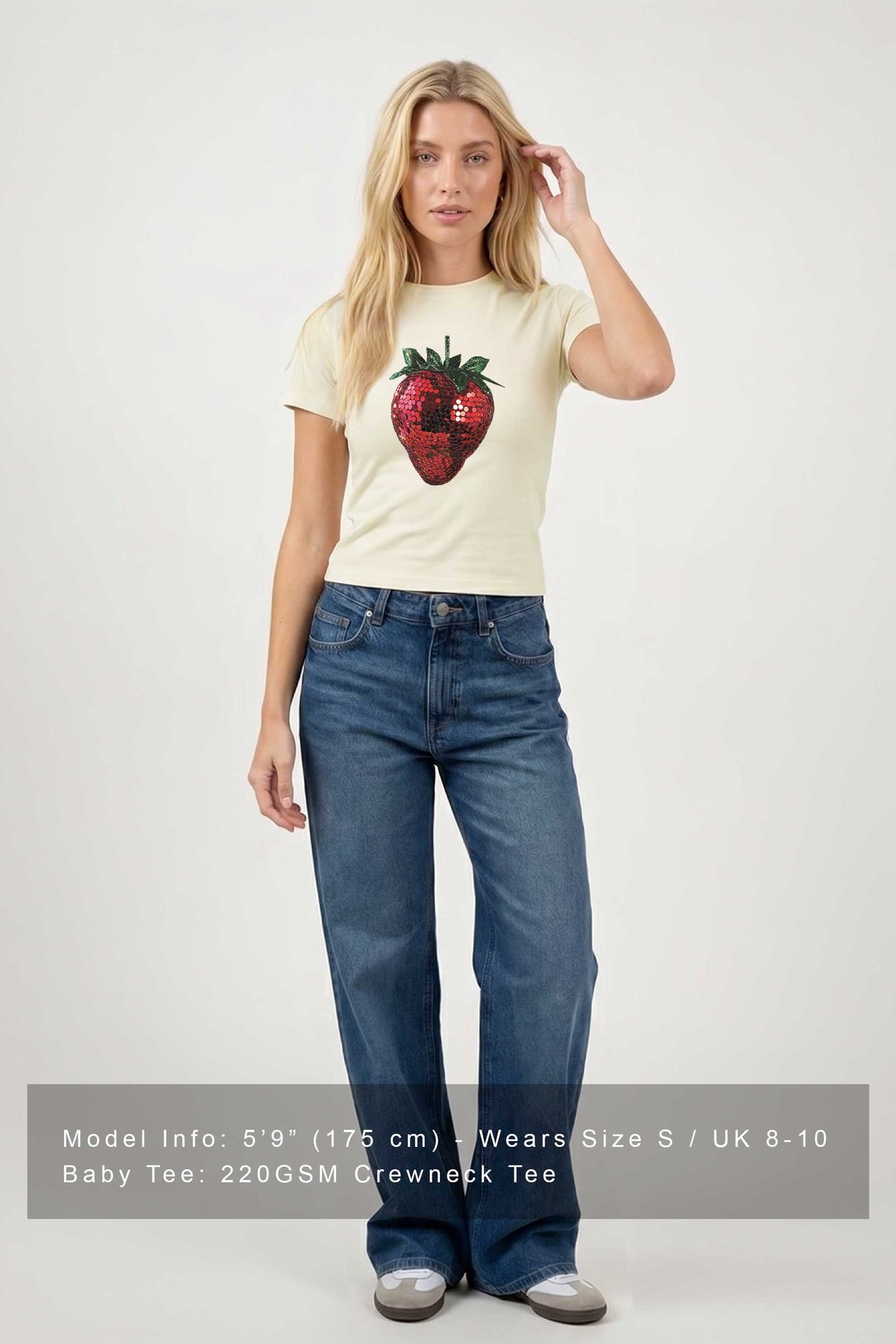 220GSM Disco Strawberry Printed Baby Tee