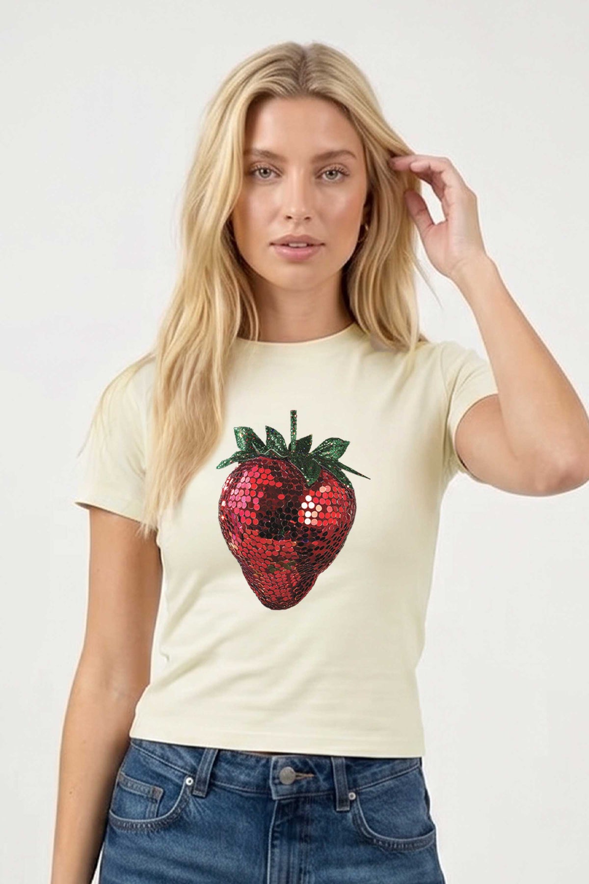 220GSM Disco Strawberry Printed Baby Tee