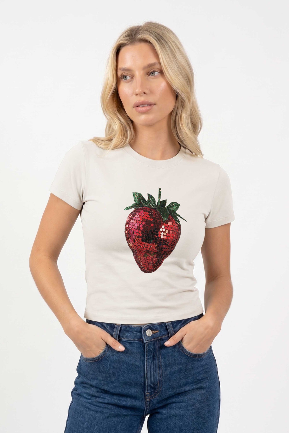 220GSM Disco Strawberry Printed Baby Tee