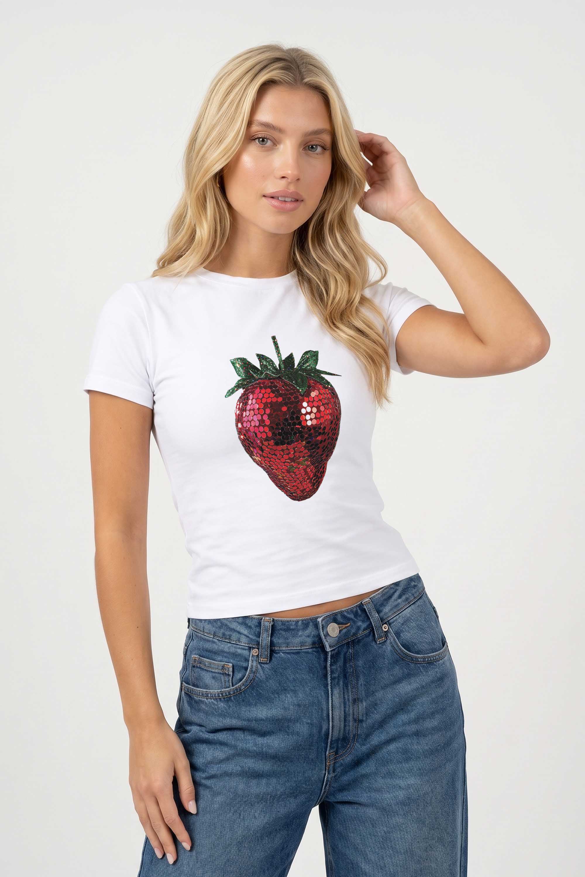 220GSM Disco Strawberry Printed Baby Tee